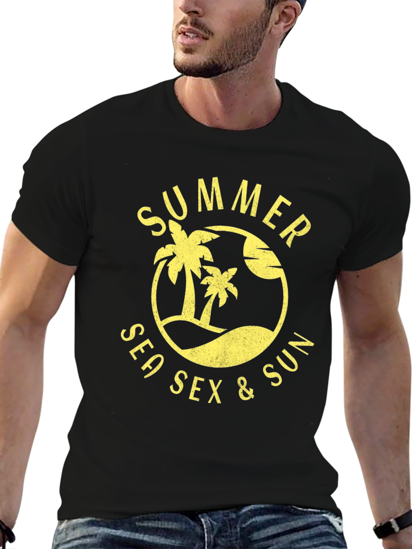 Summer Sea Sex & Sun Graphic Tee - Black