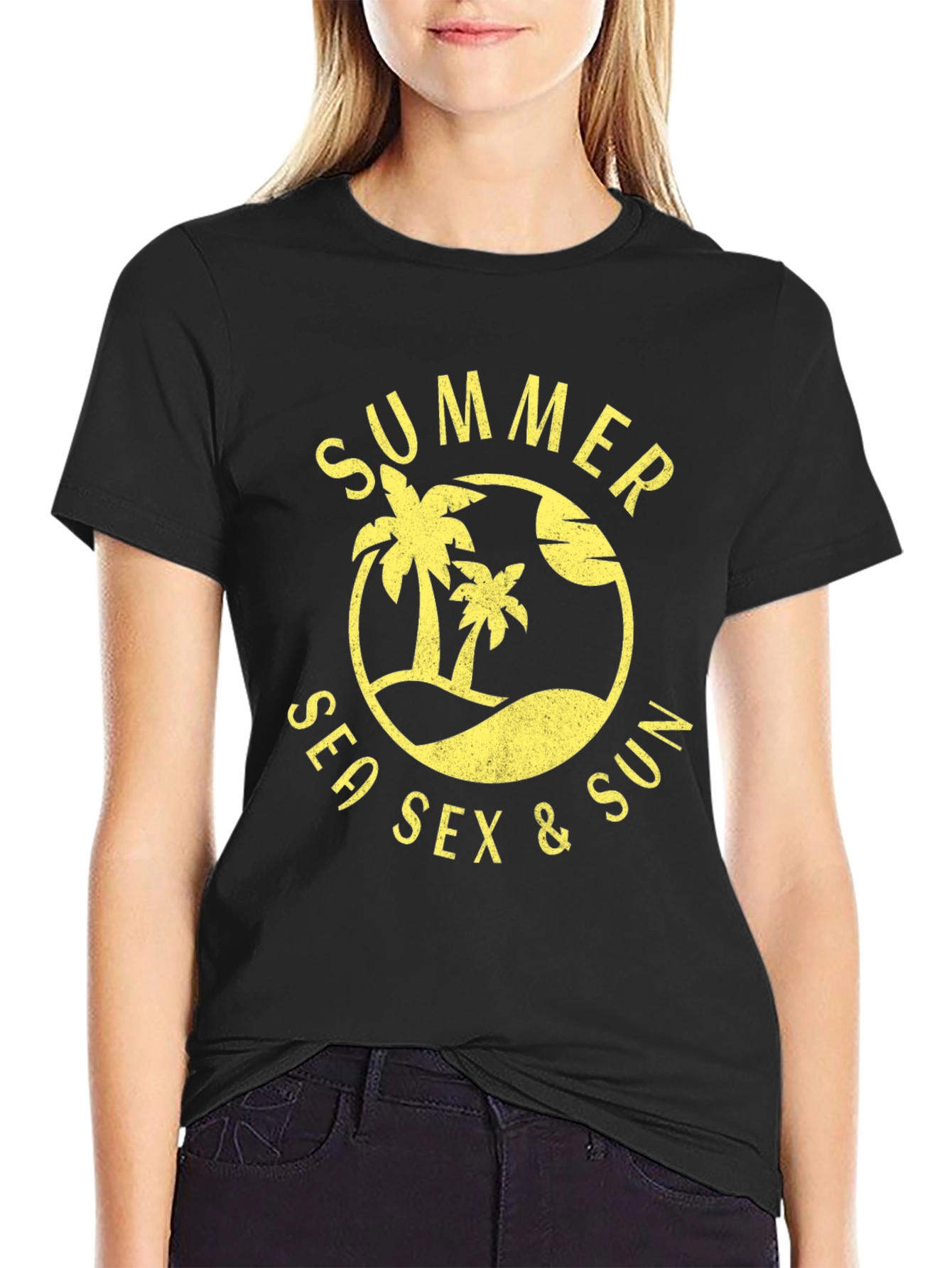 Summer Sea Sex & Sun Graphic Tee - Black