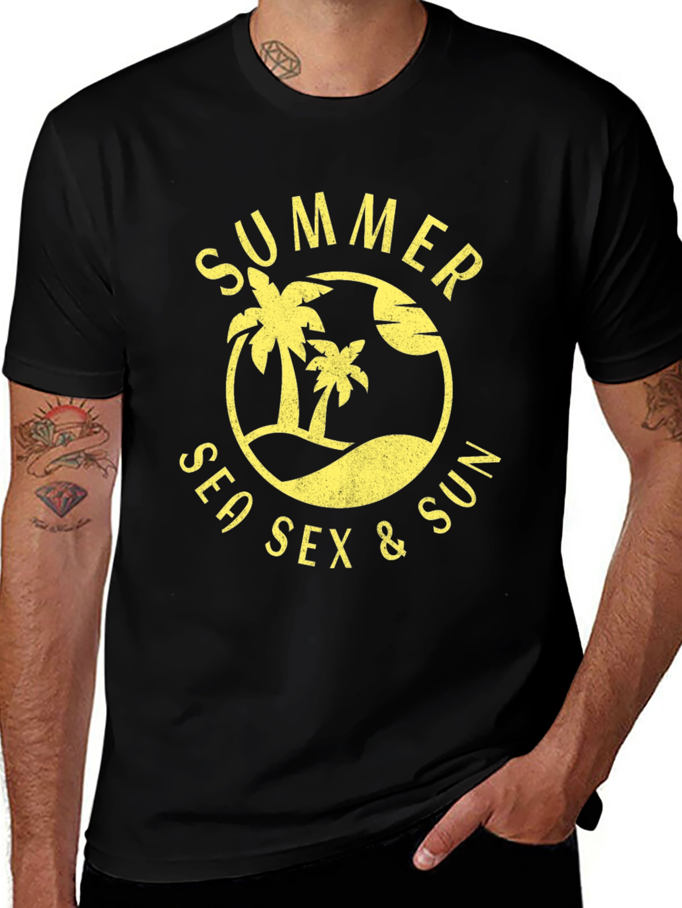 Summer Sea Sex & Sun Graphic Tee - Black