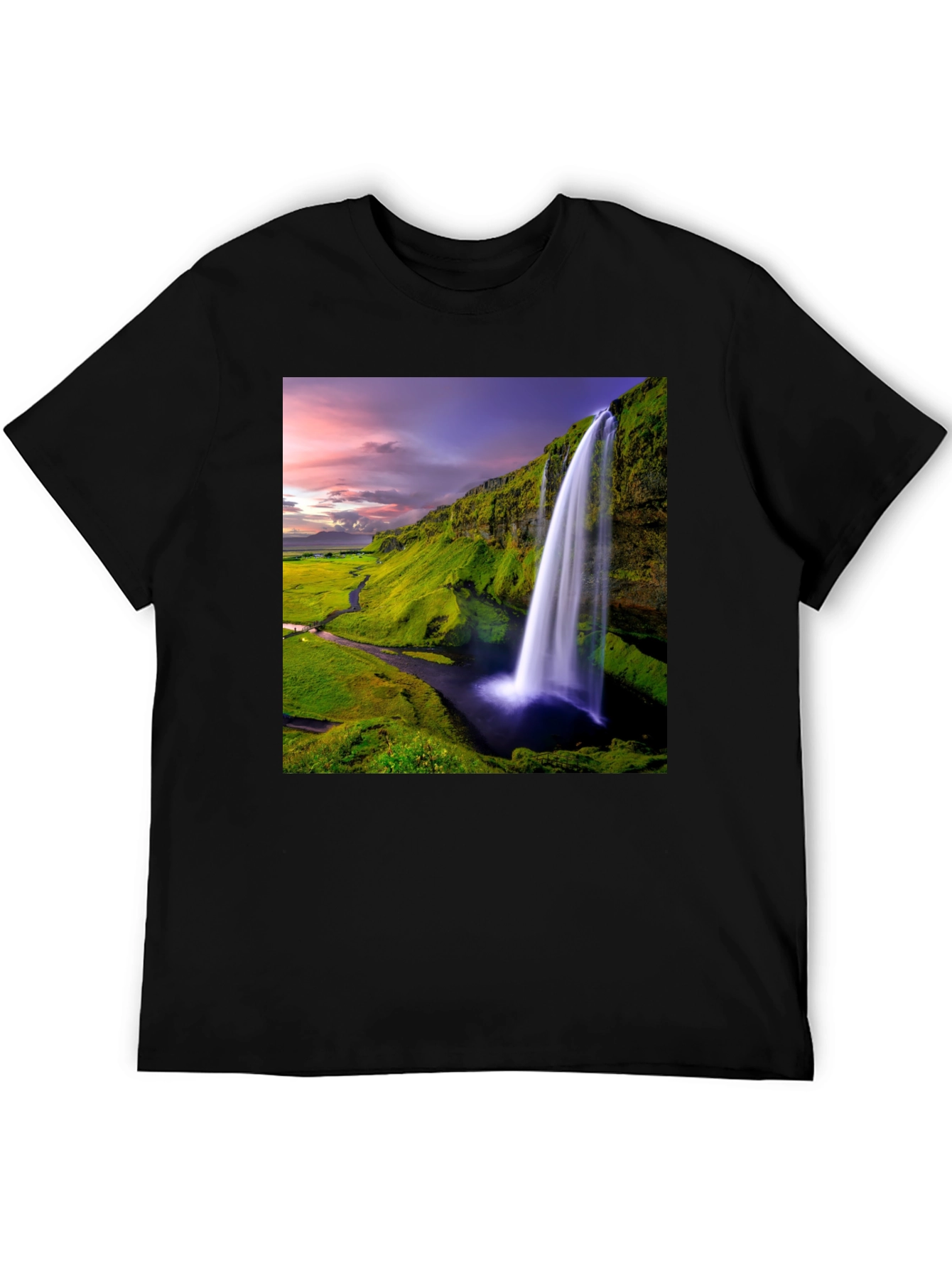 Waterfall Graphic T-Shirt - Scenic Iceland Landscape Print
