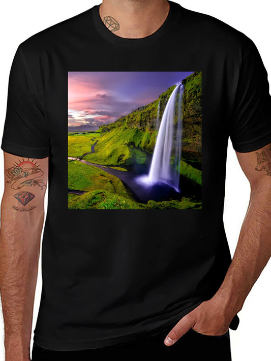 Waterfall Graphic T-Shirt - Scenic Iceland Landscape Print