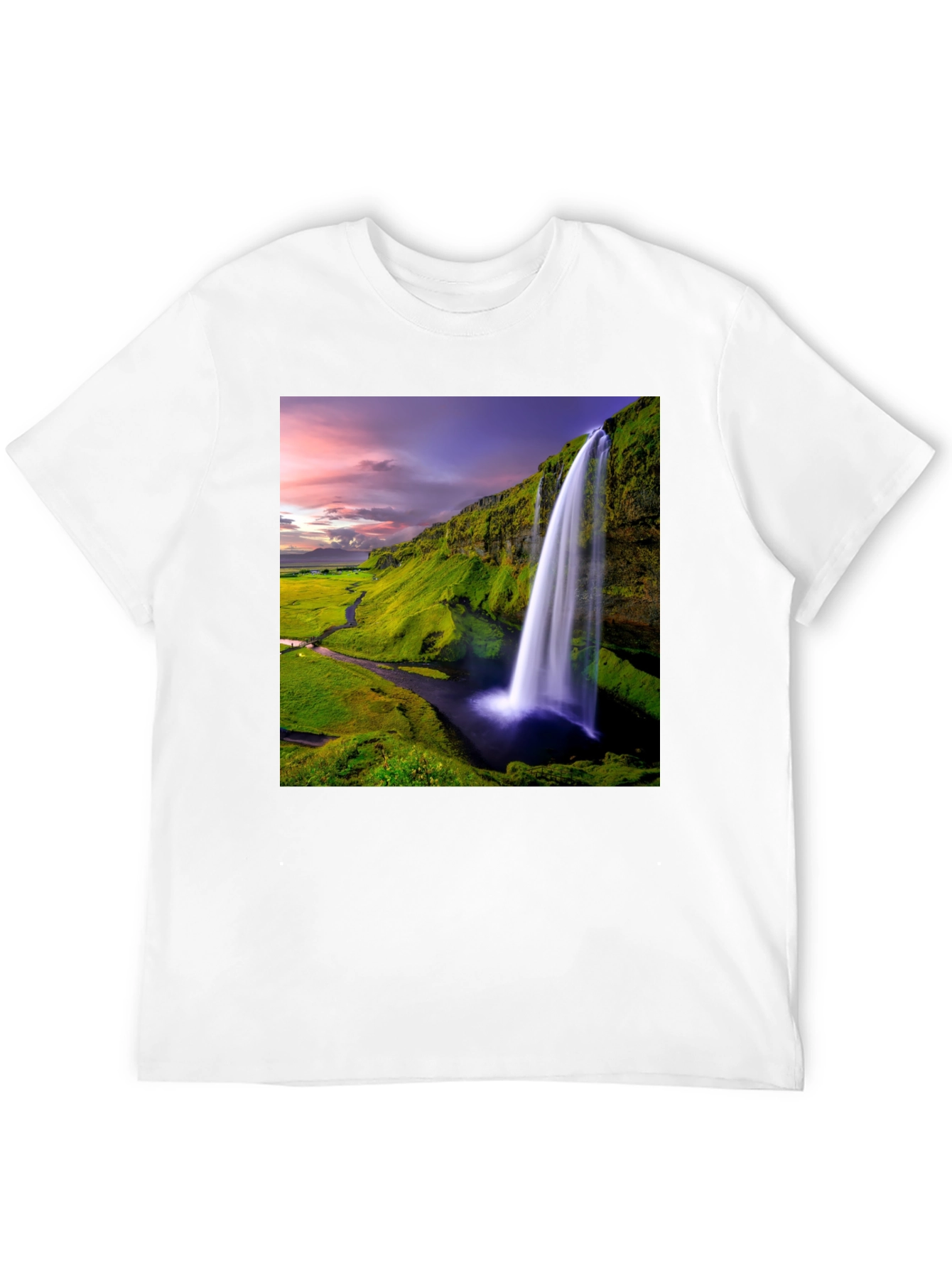 Waterfall Graphic T-Shirt - Scenic Iceland Landscape Print