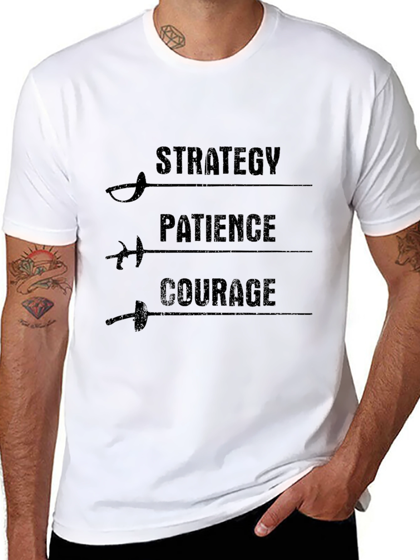 Strategy Patience Courage Fencing Graphic Tee