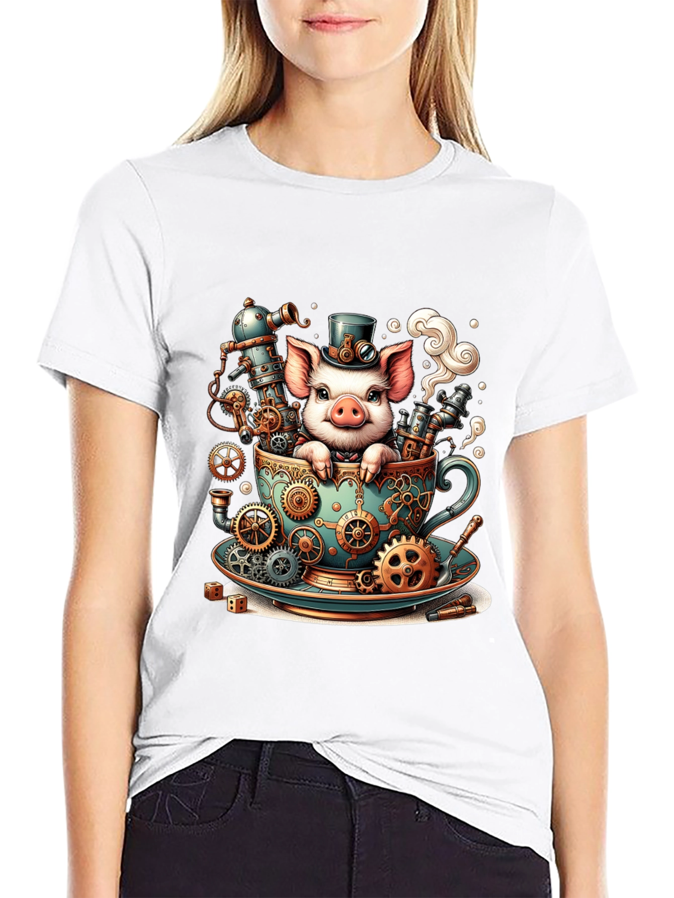 Steampunk Pig in a Teacup T-Shirt