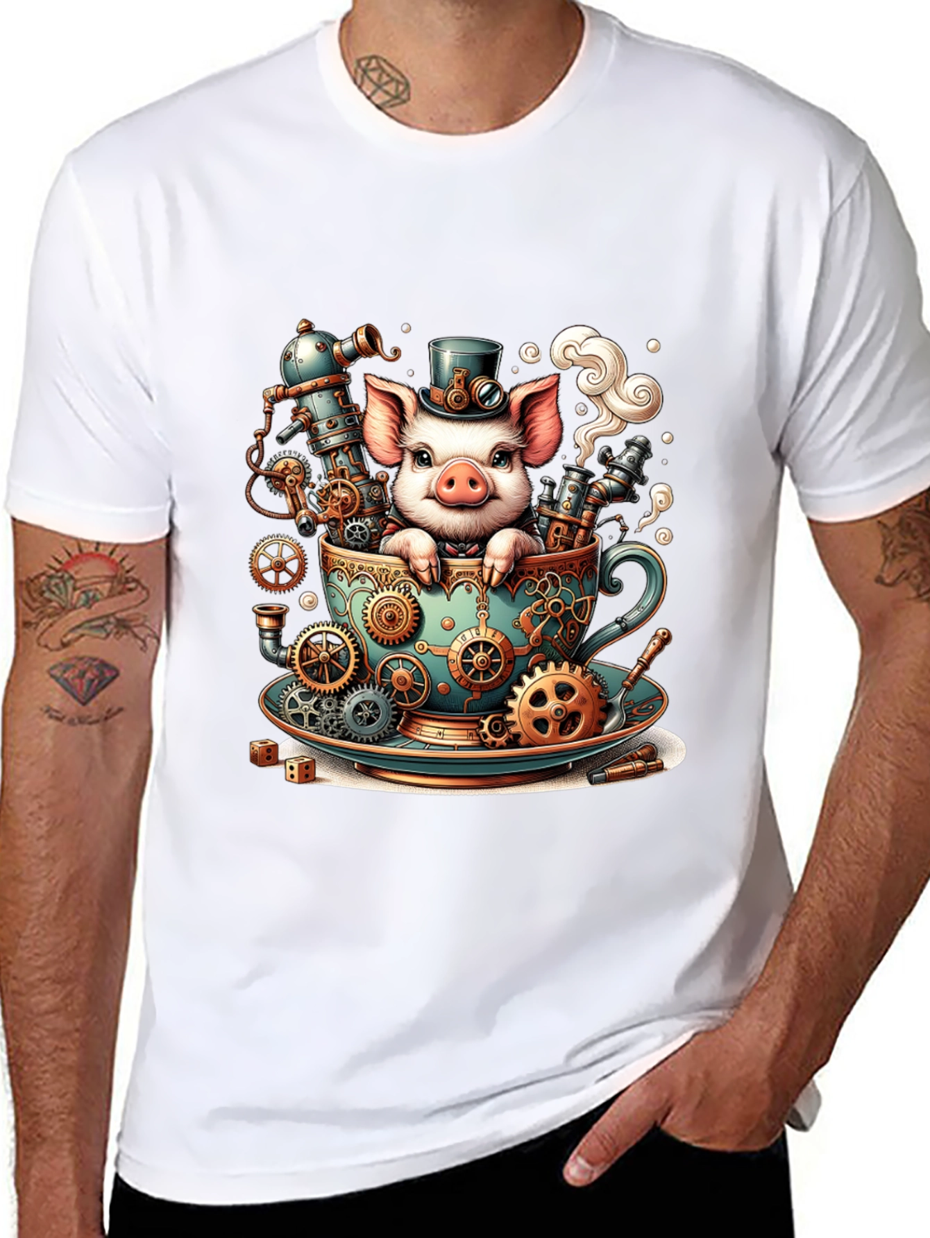 Steampunk Pig in a Teacup T-Shirt
