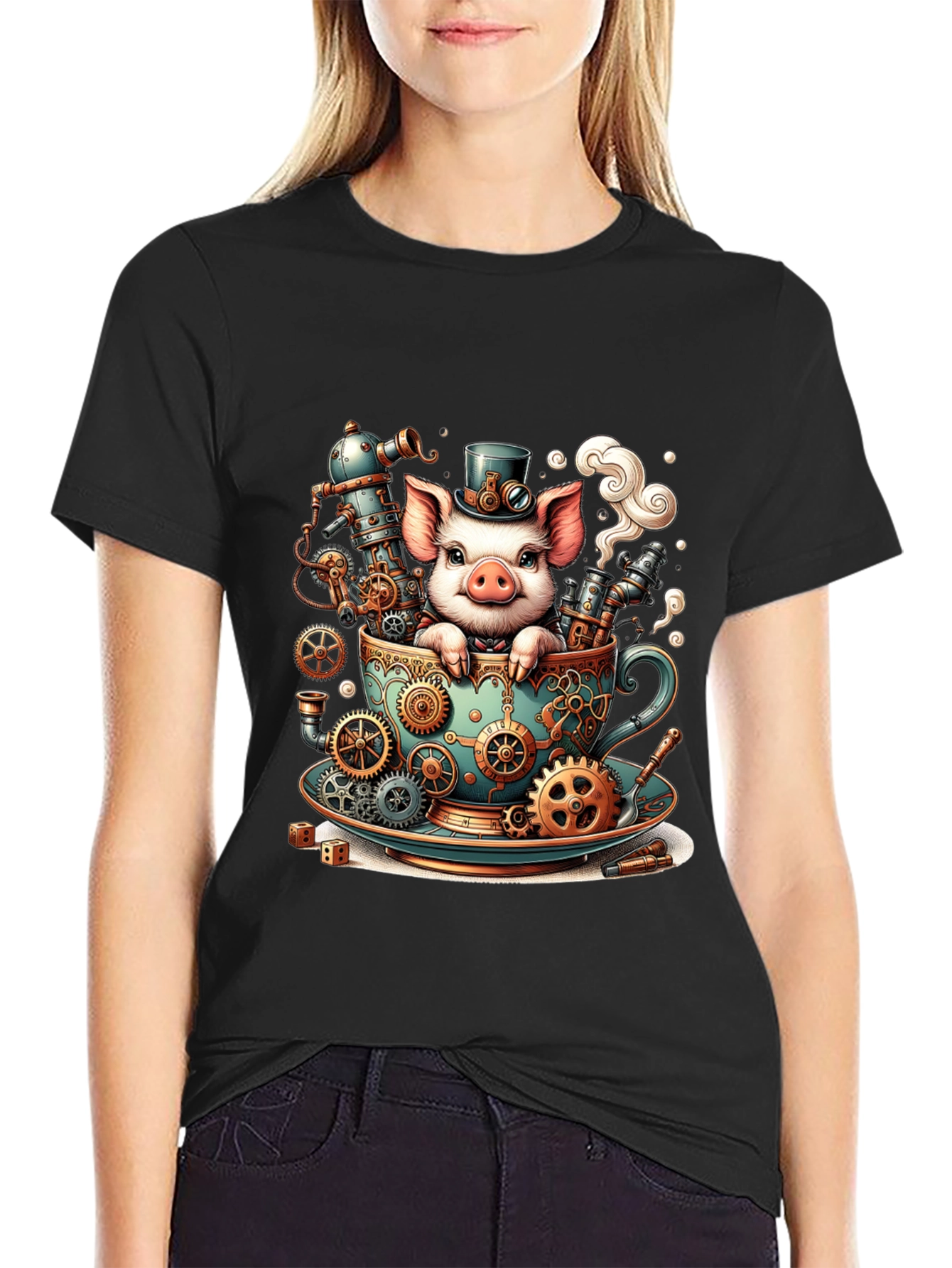 Steampunk Pig in a Teacup T-Shirt