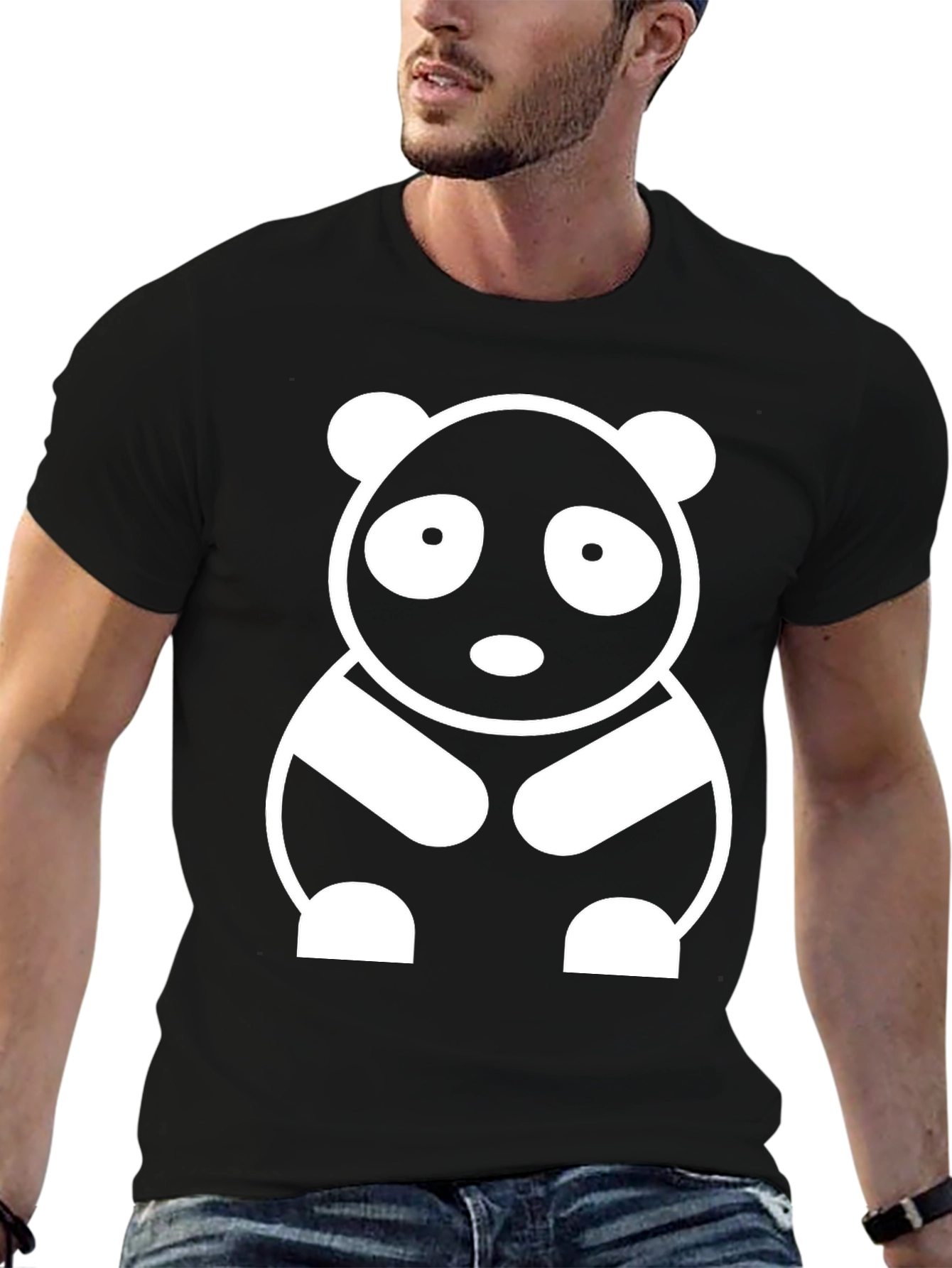Cute Panda Graphic Tee - Black Cotton T-Shirt