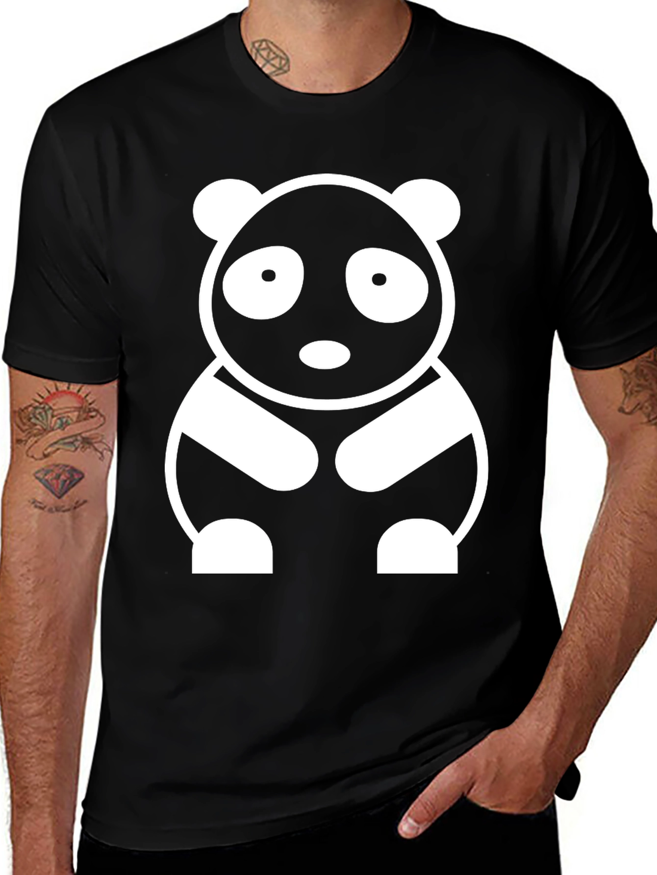 Cute Panda Graphic Tee - Black Cotton T-Shirt
