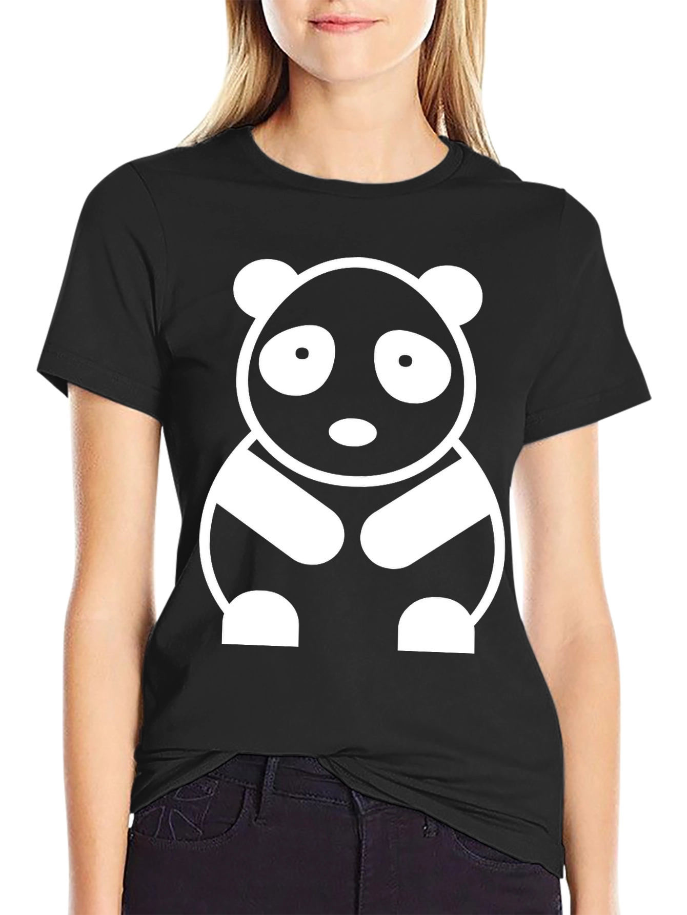 Cute Panda Graphic Tee - Black Cotton T-Shirt