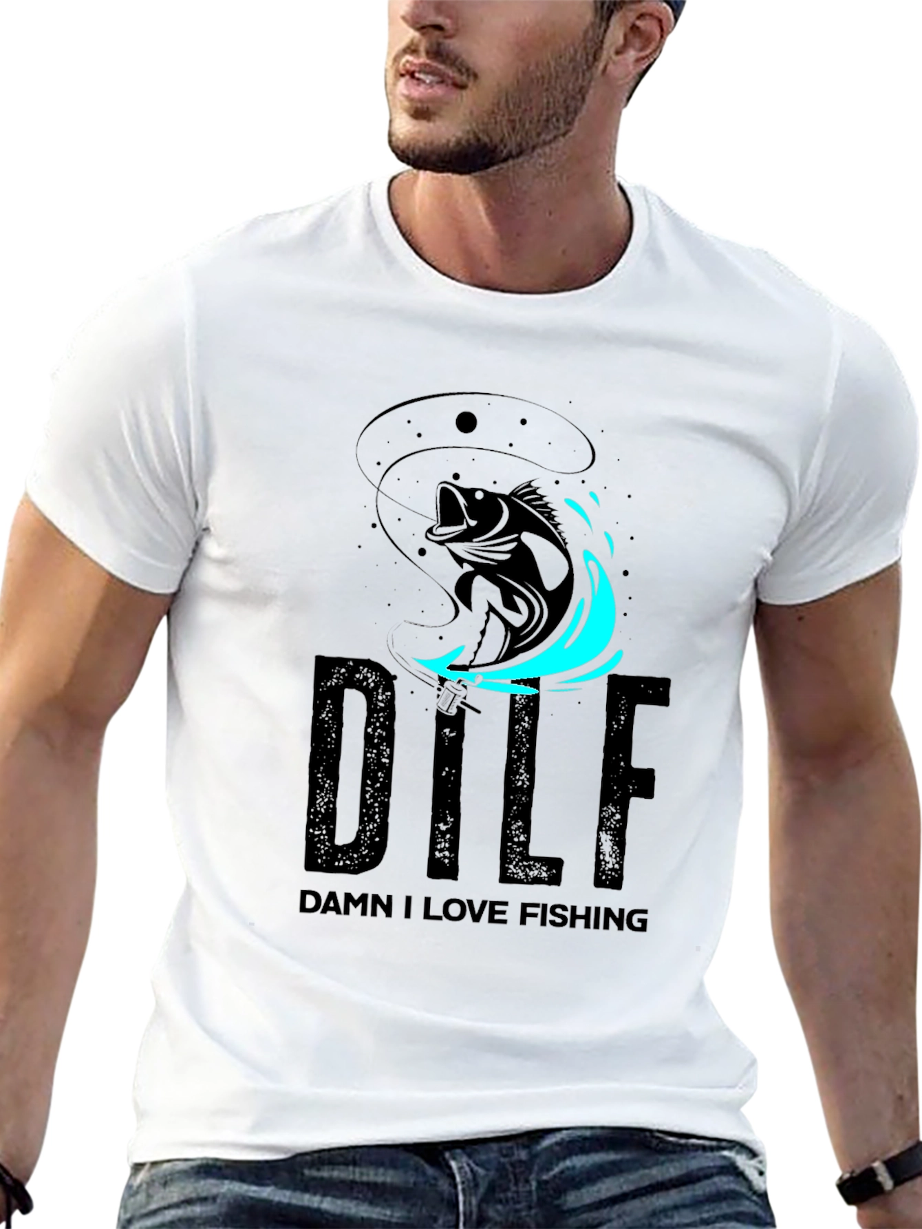 DILF Damn I Love Fishing Graphic Tee - Black