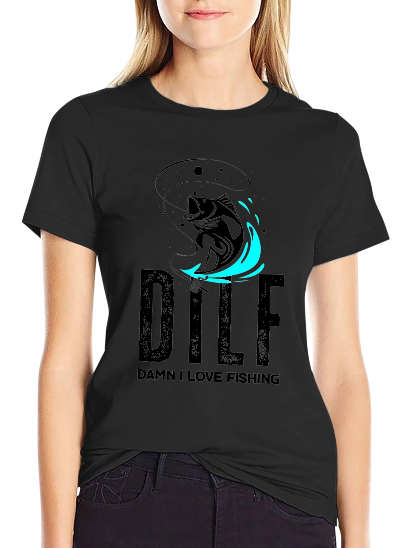 DILF Damn I Love Fishing Graphic Tee - Black