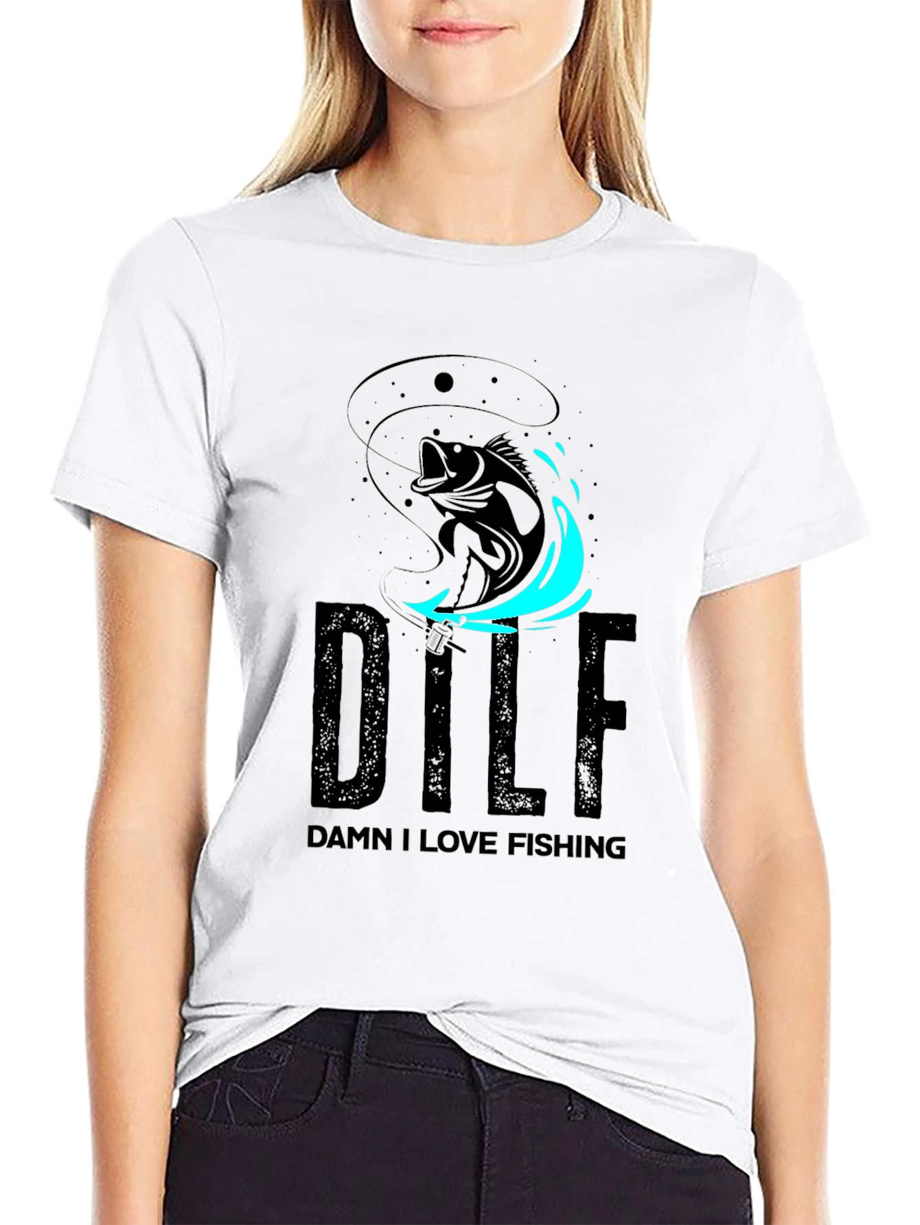 DILF Damn I Love Fishing Graphic Tee - Black