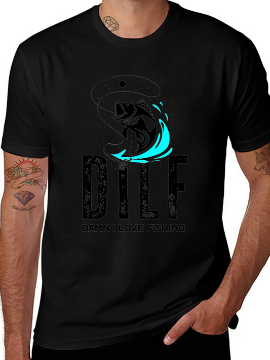 DILF Damn I Love Fishing Graphic Tee - Black