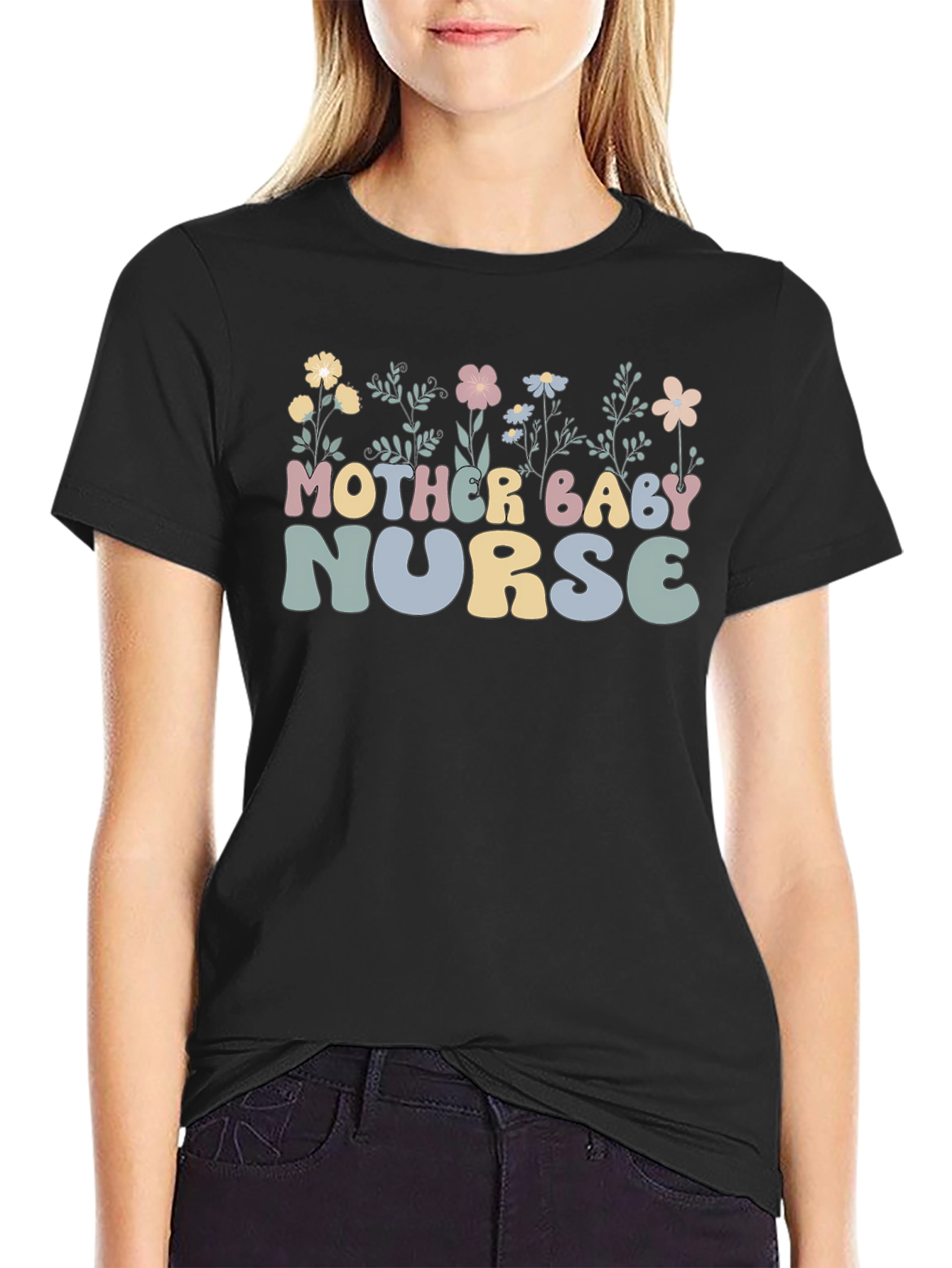 Mother Baby Nurse T-Shirt | Floral Design