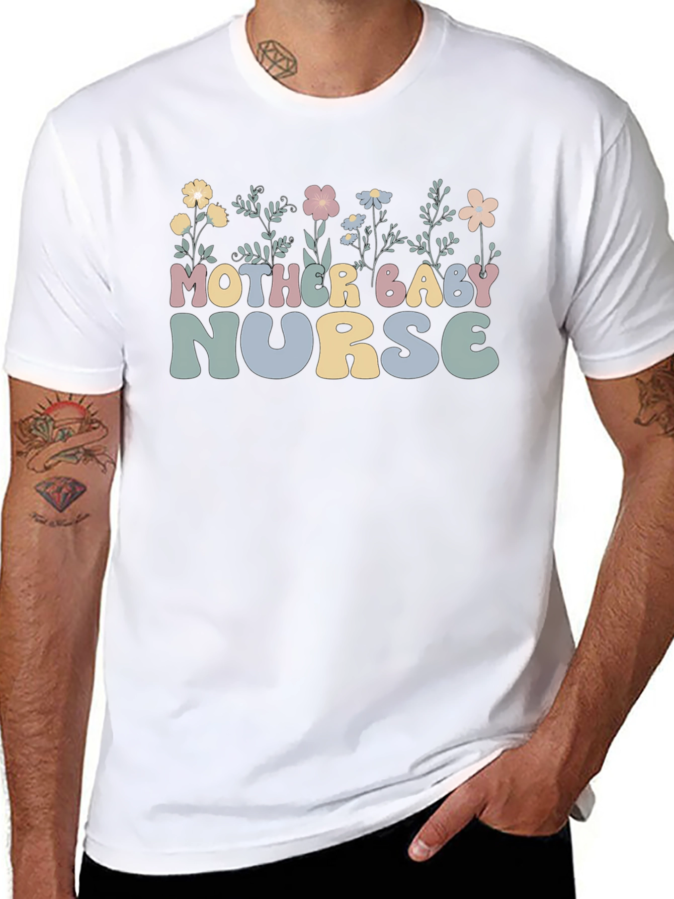 Mother Baby Nurse T-Shirt | Floral Design