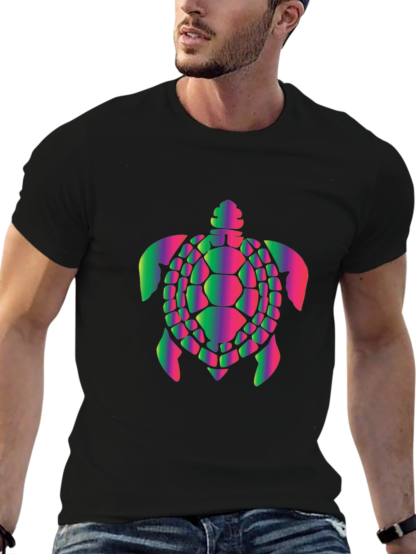 Vibrant Turtle Graphic Black T-Shirt