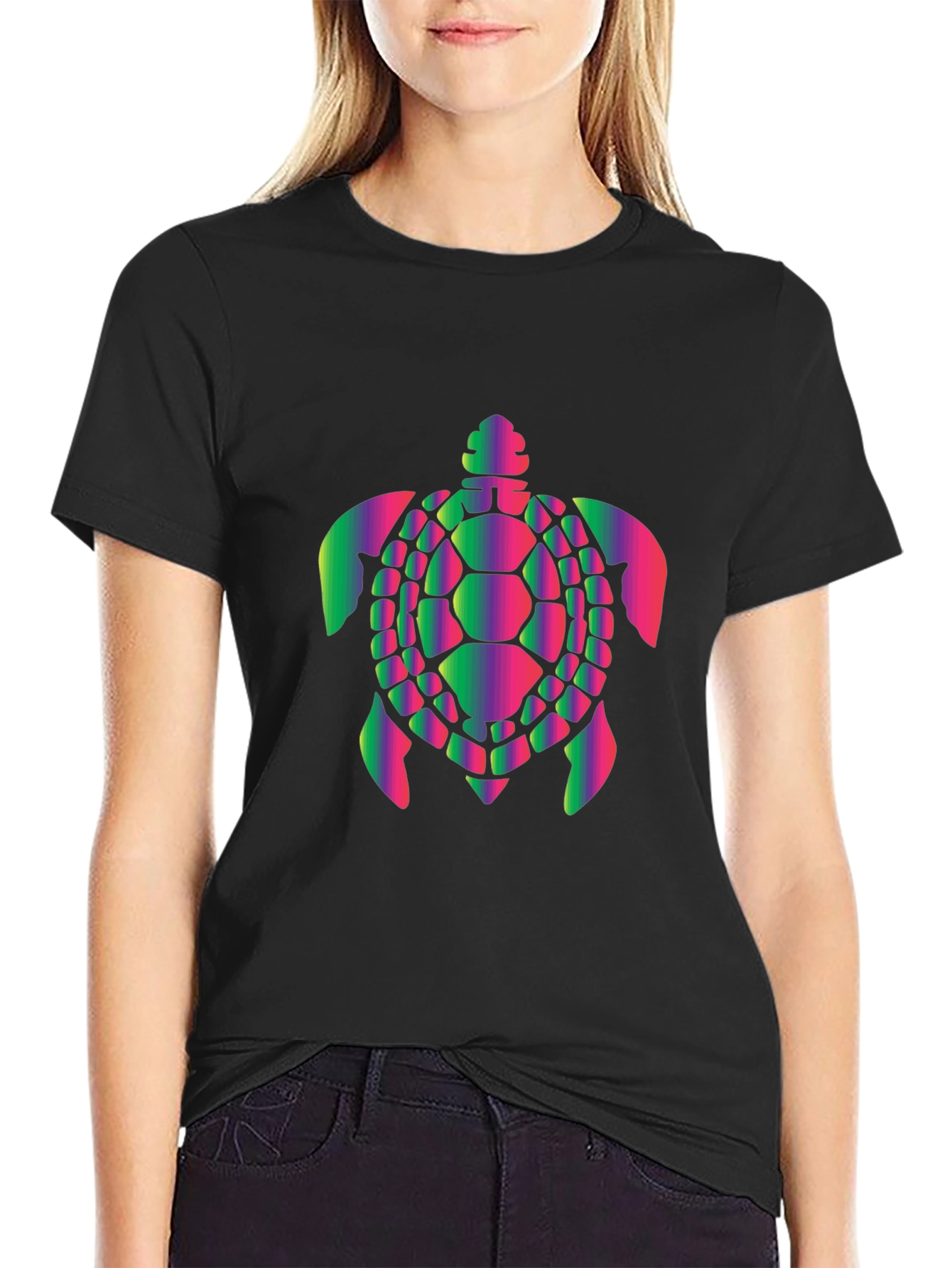 Vibrant Turtle Graphic Black T-Shirt
