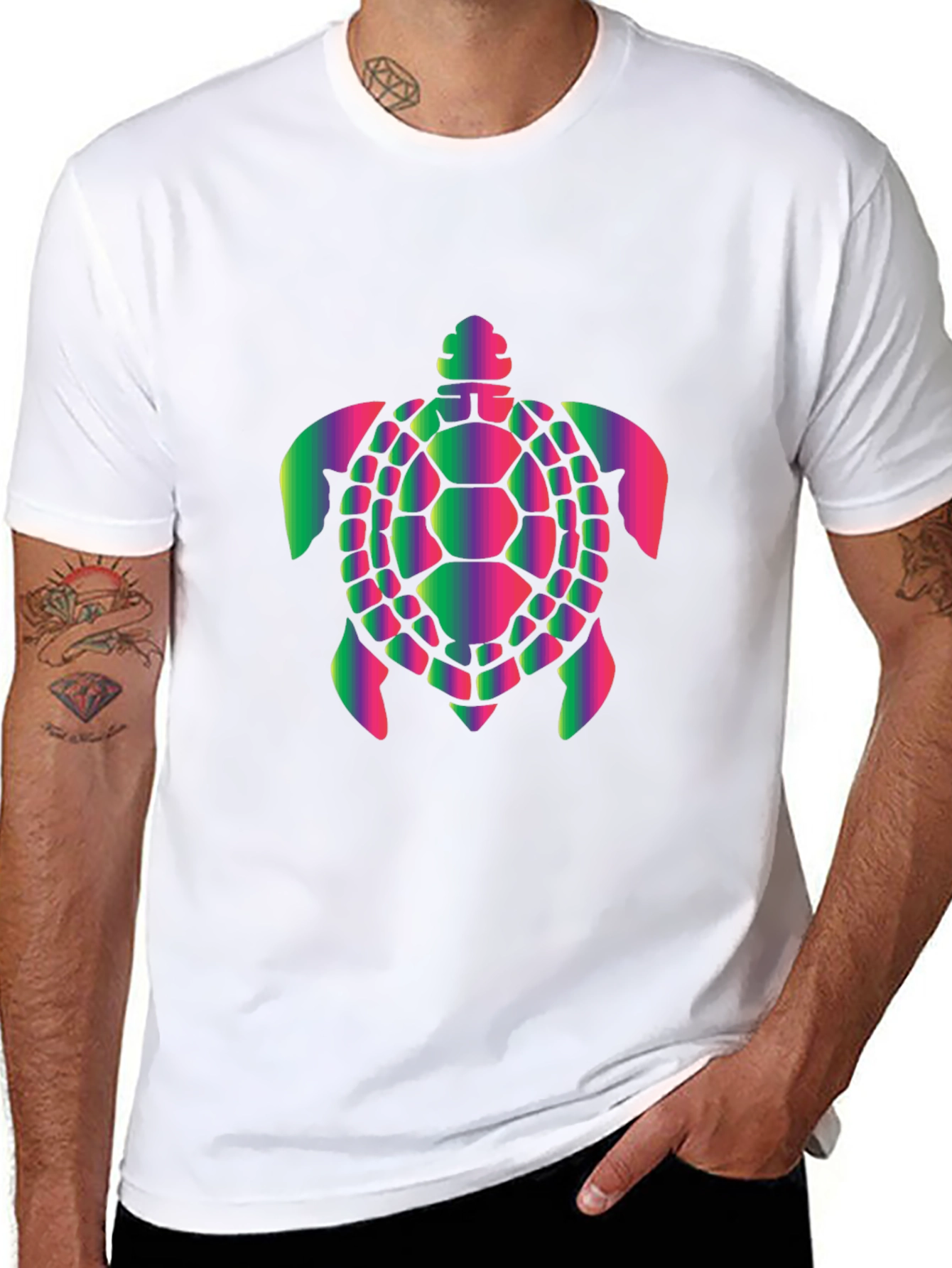 Vibrant Turtle Graphic Black T-Shirt