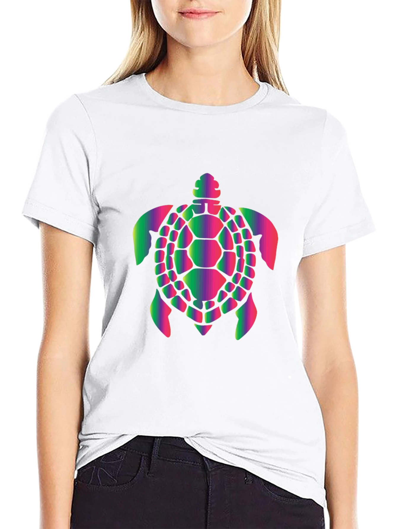 Vibrant Turtle Graphic Black T-Shirt