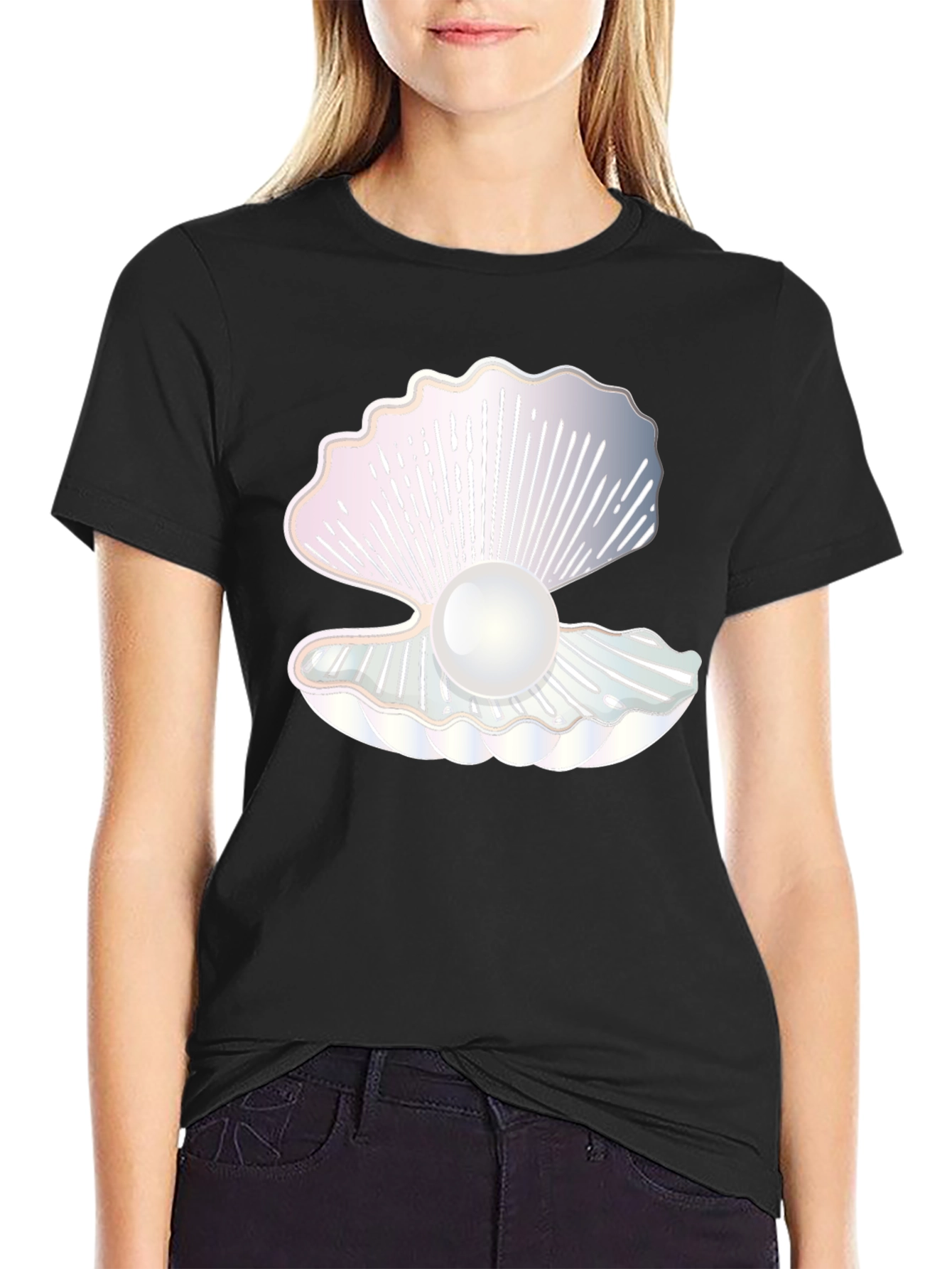 Oyster Pearl Graphic Black T-Shirt