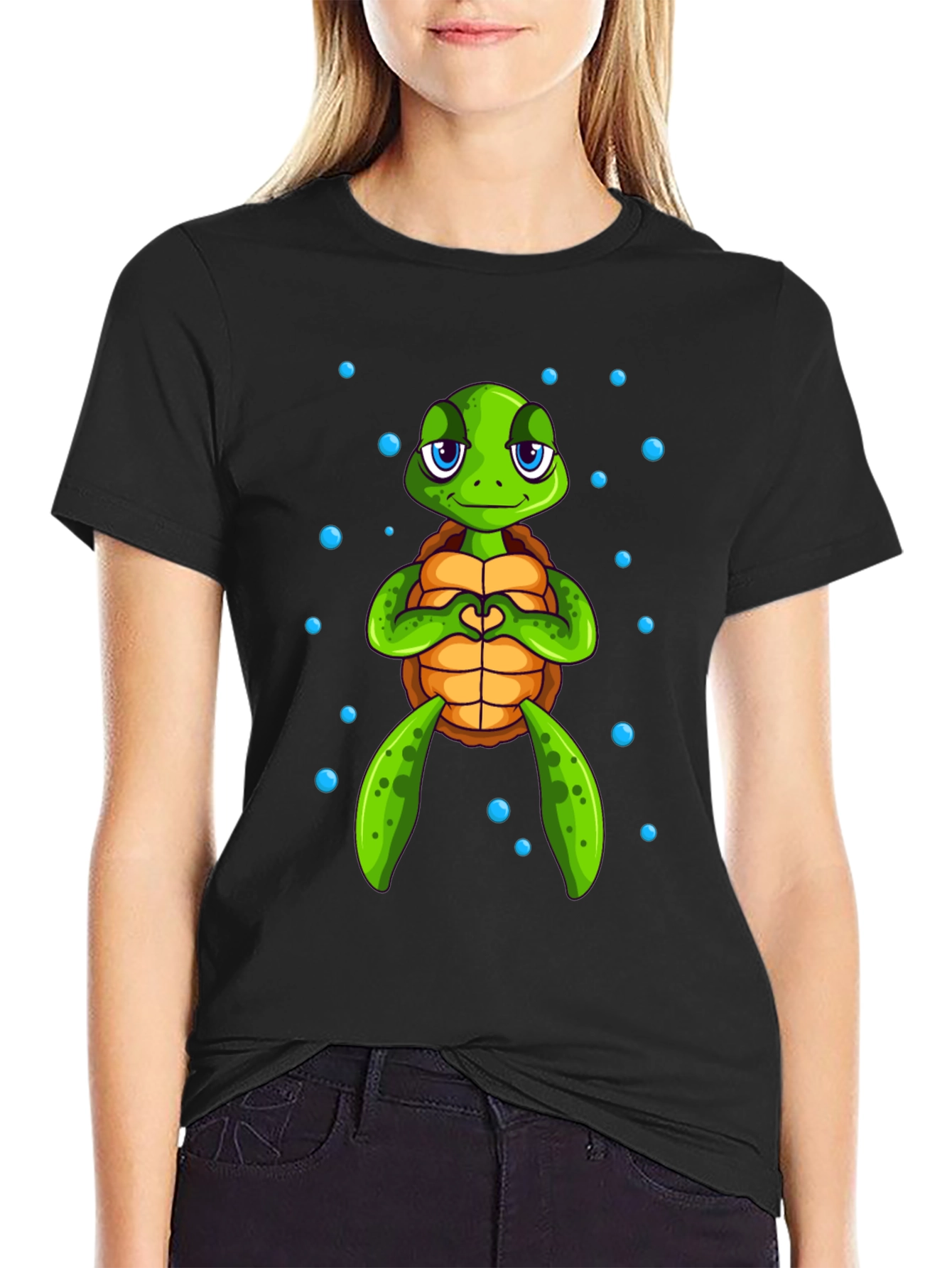 Cute Turtle Heart Hands Graphic Tee