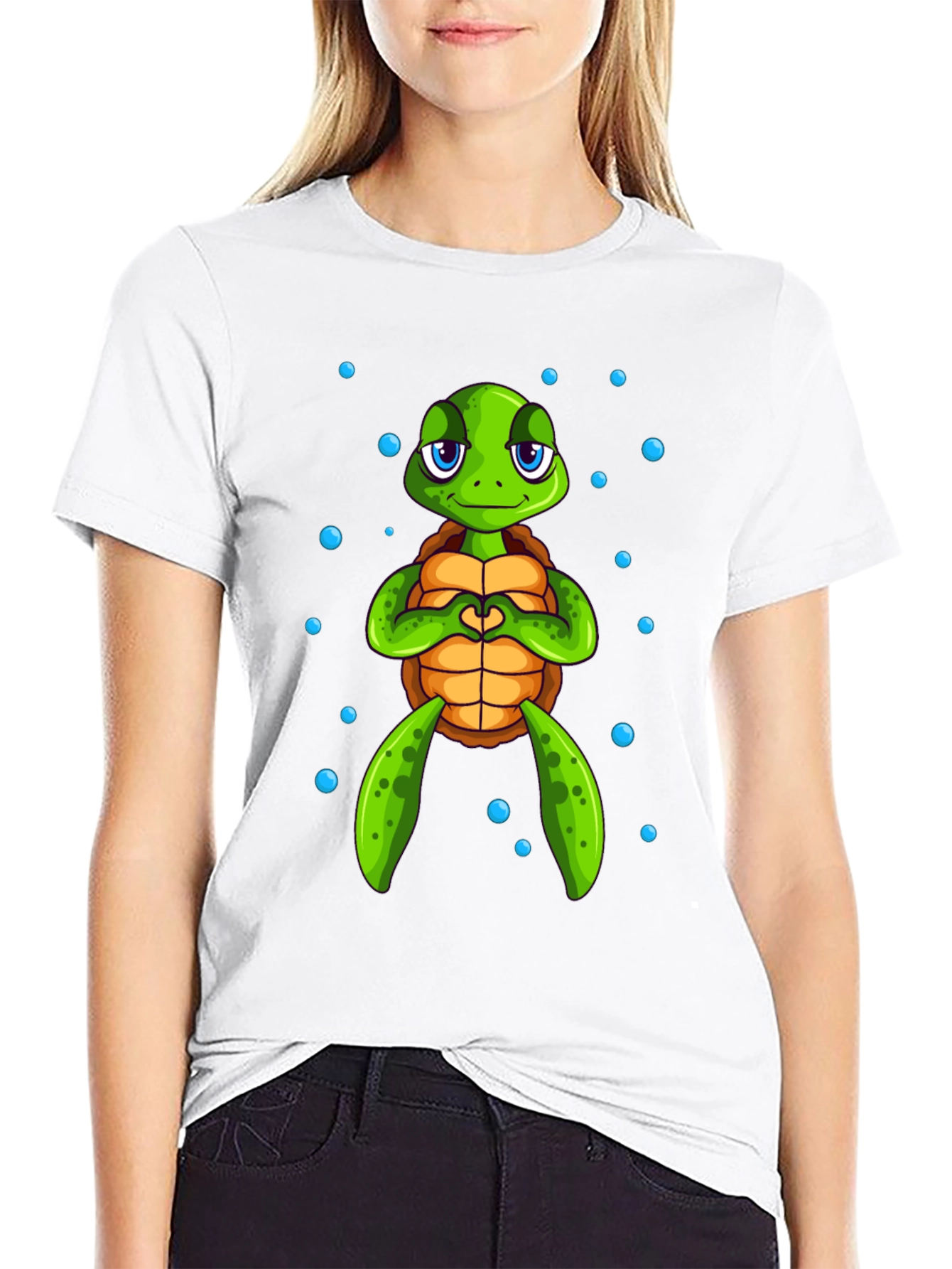 Cute Turtle Heart Hands Graphic Tee