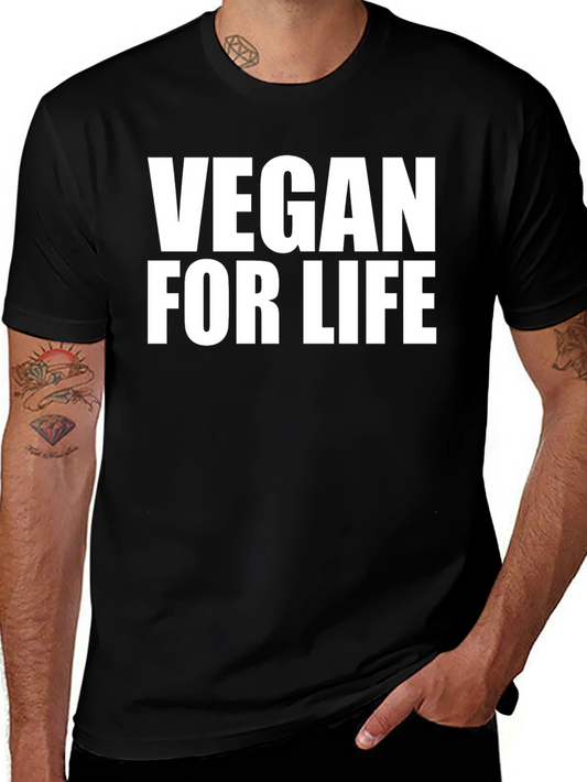 Vegan For Life T-Shirt - Black Crew Neck Tee