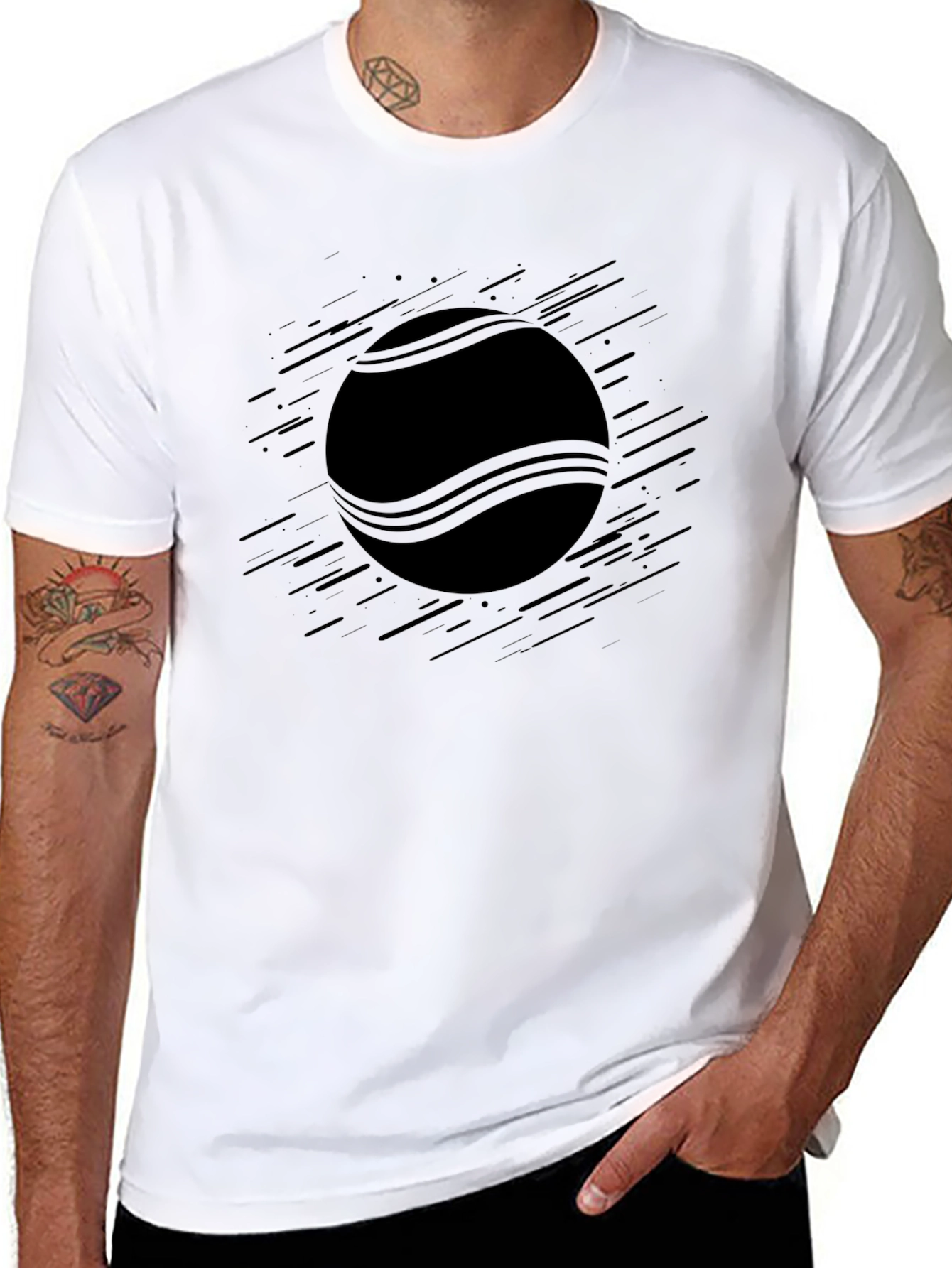 Mens Black Graphic Tee - Tennis Ball Design