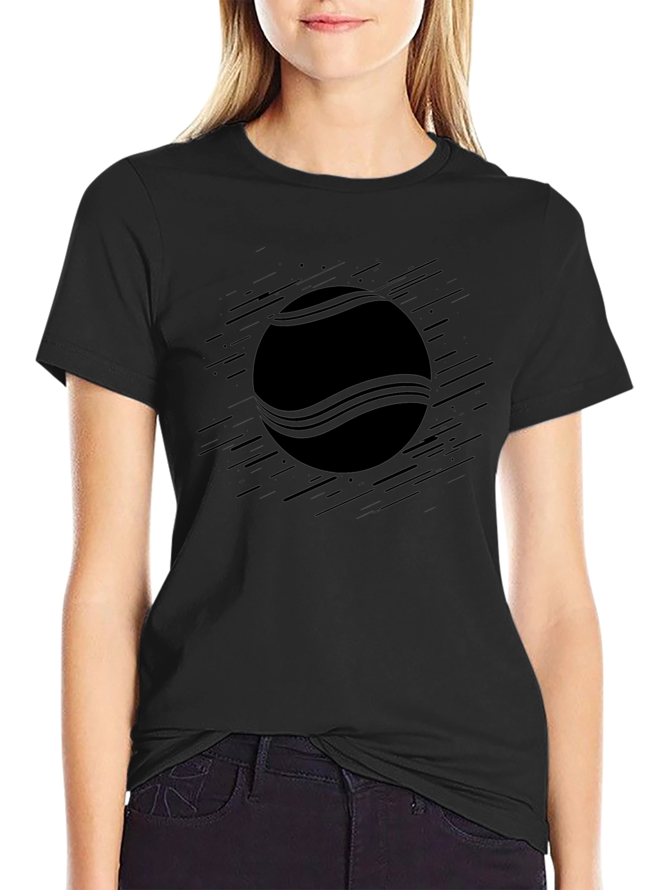 Mens Black Graphic Tee - Tennis Ball Design