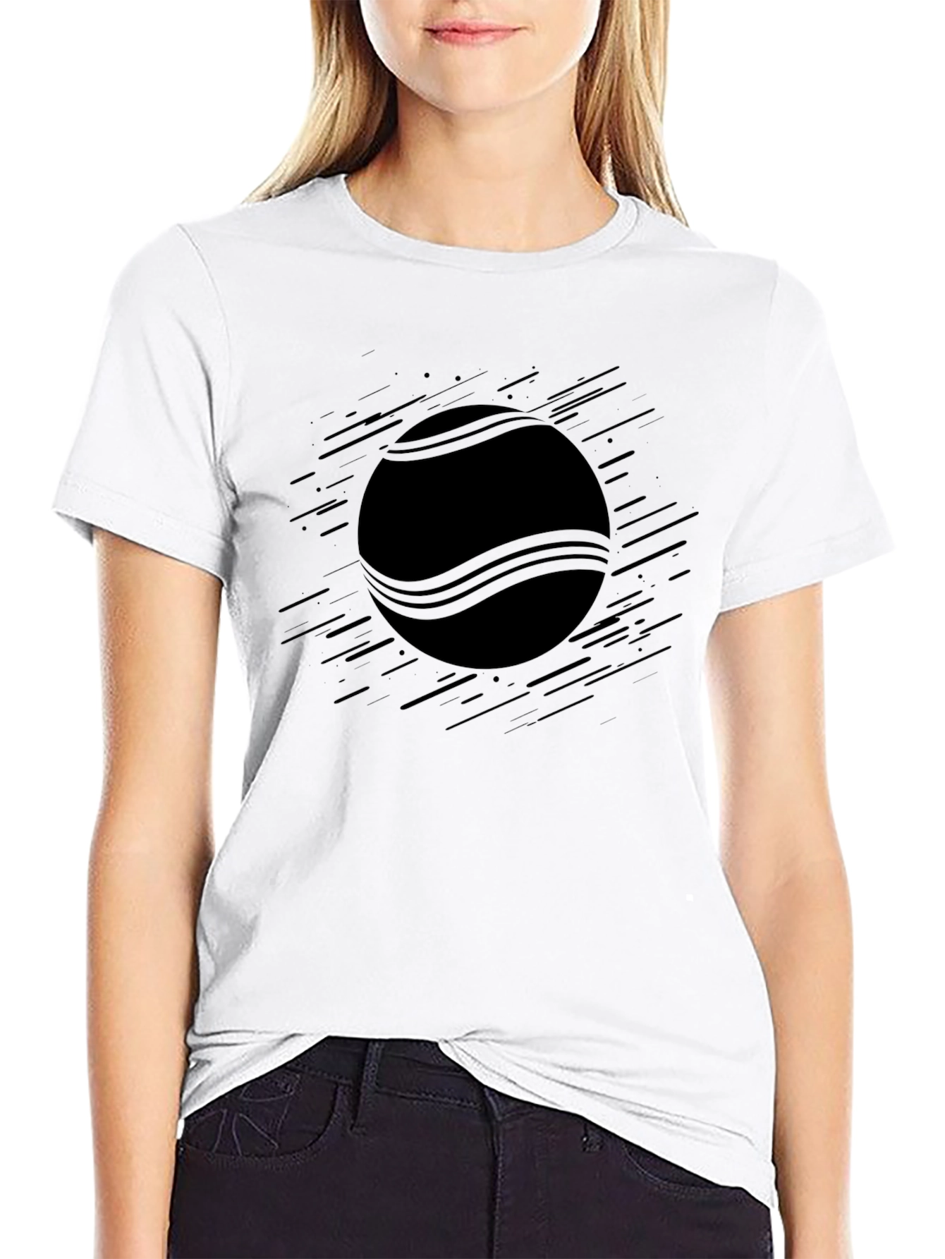 Mens Black Graphic Tee - Tennis Ball Design