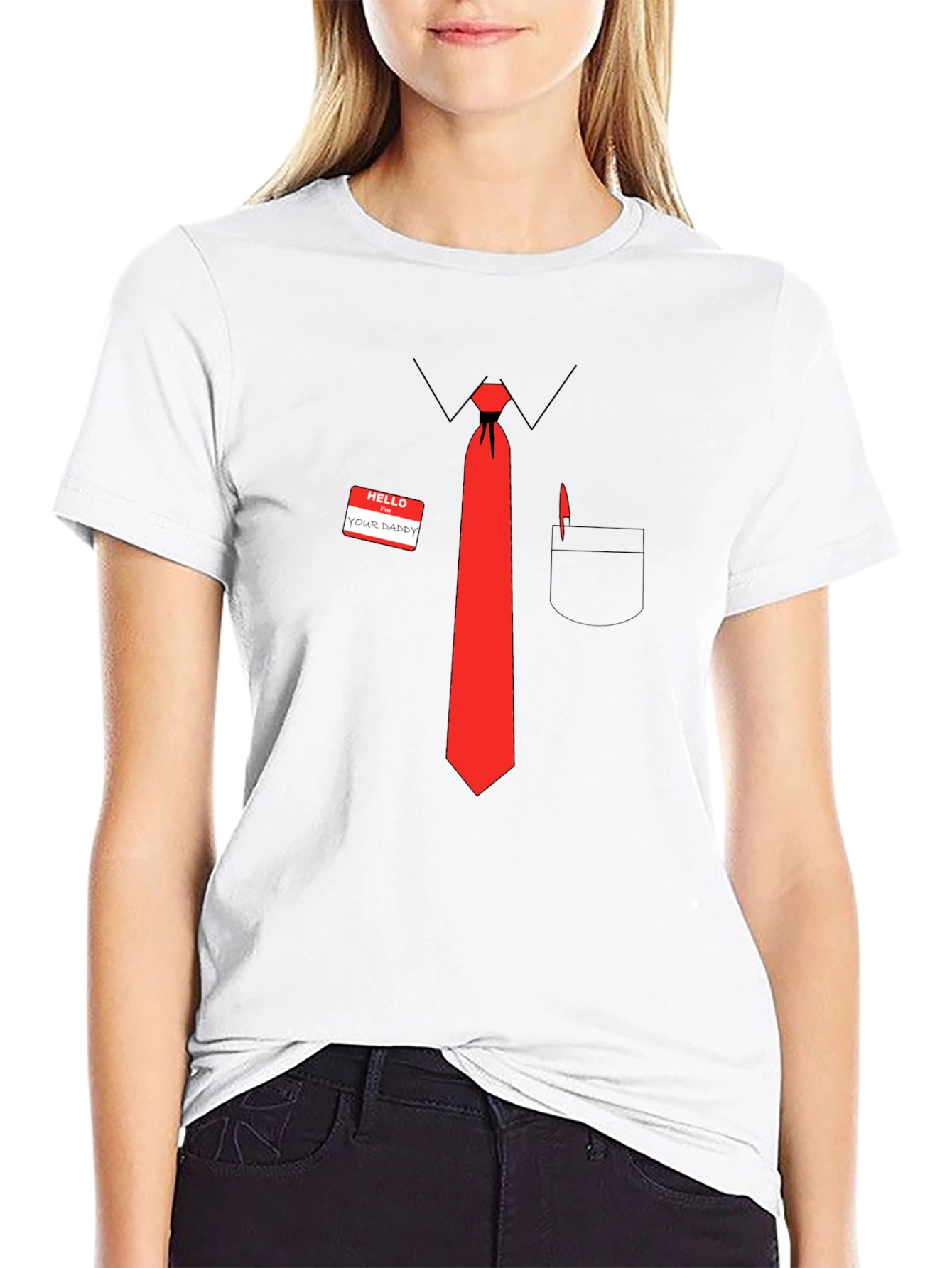 Funny Hello Your Daddy Red Tie Graphic T-Shirt