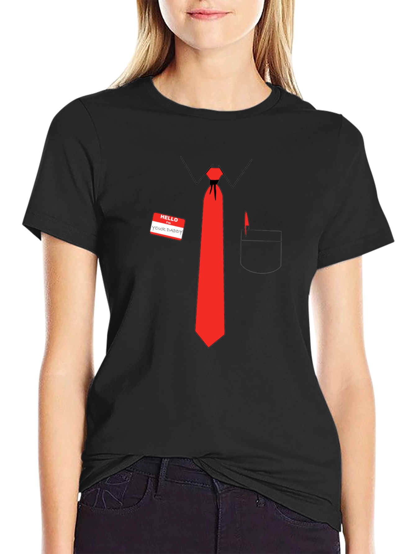 Funny Hello Your Daddy Red Tie Graphic T-Shirt