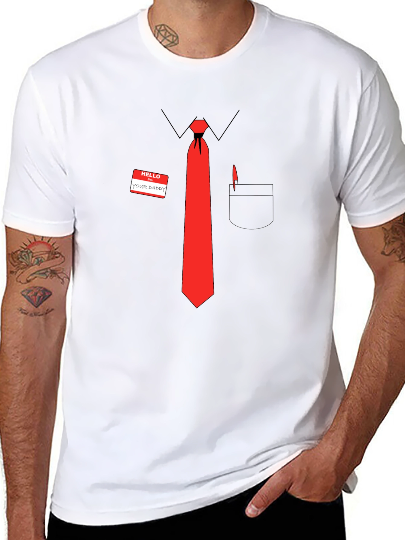 Funny Hello Your Daddy Red Tie Graphic T-Shirt