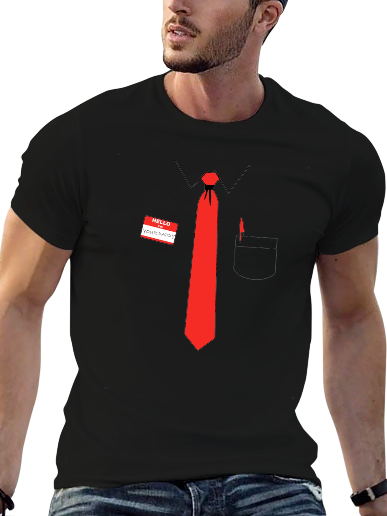 Funny Hello Your Daddy Red Tie Graphic T-Shirt