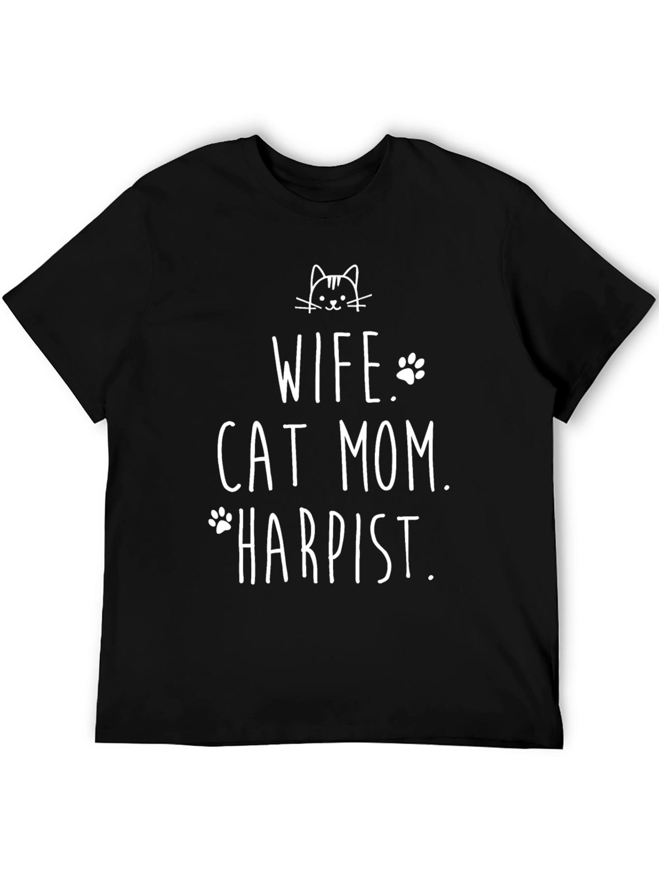 Wife Cat Mom Harpist Black T-Shirt