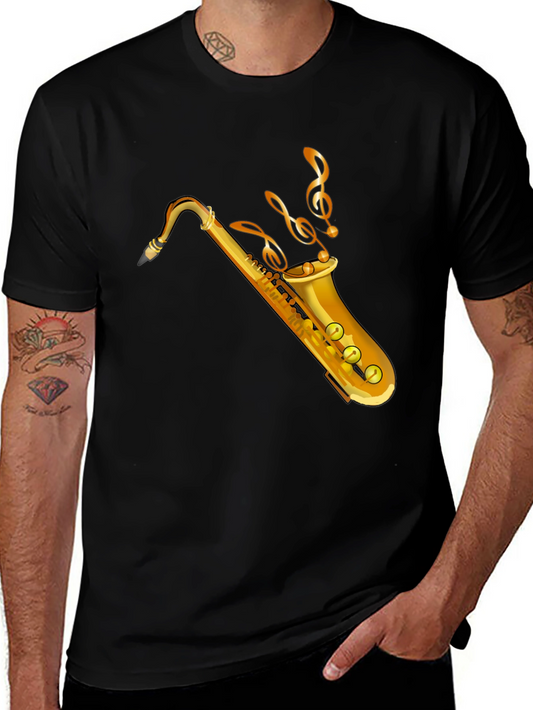 Saxophone Music Graphic Tee - Classic Black Cotton Comfort