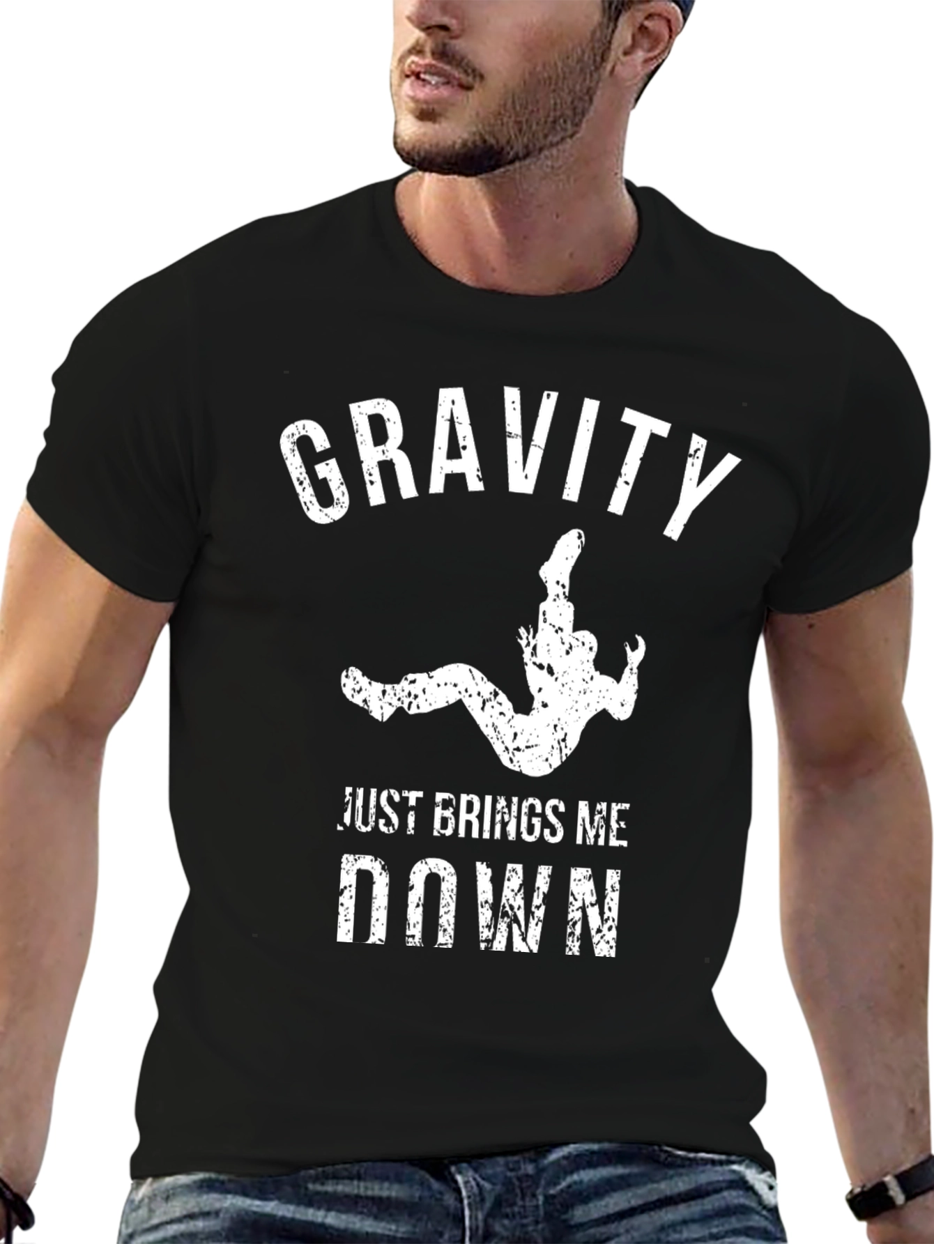 Gravity Brings Me Down Tee - Black Cotton