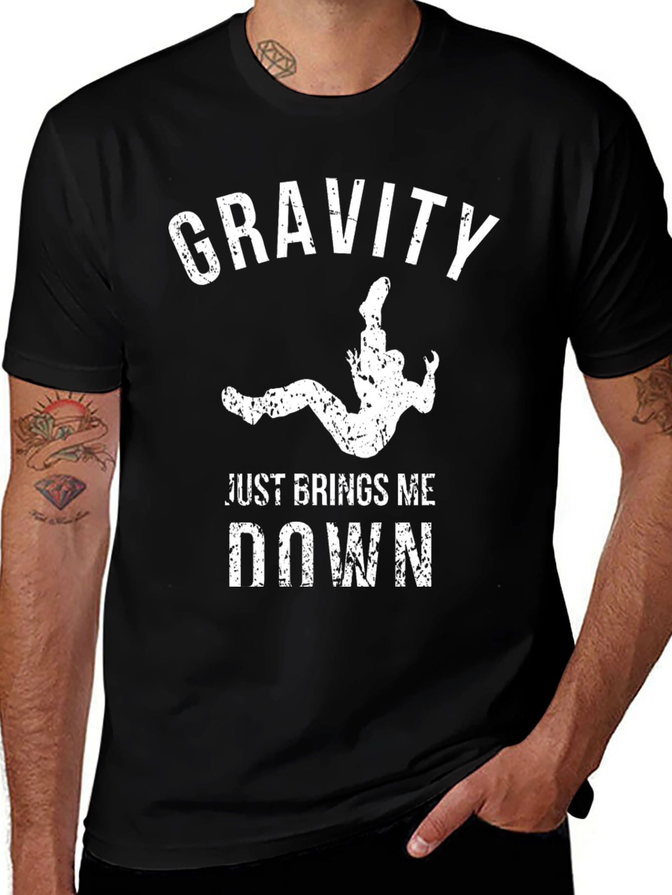 Gravity Brings Me Down Tee - Black Cotton