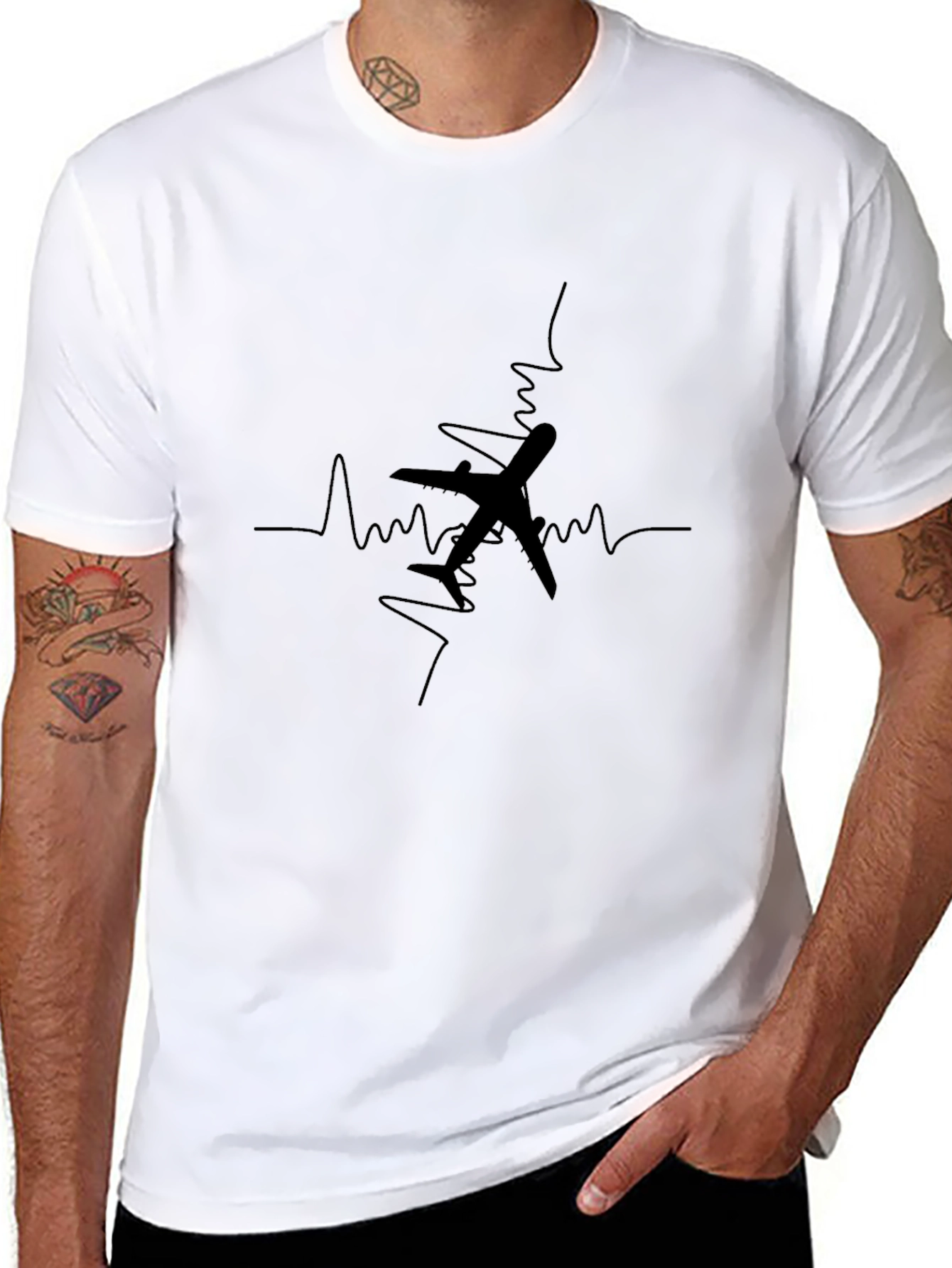 Black Plane Heartbeat Graphic Tee