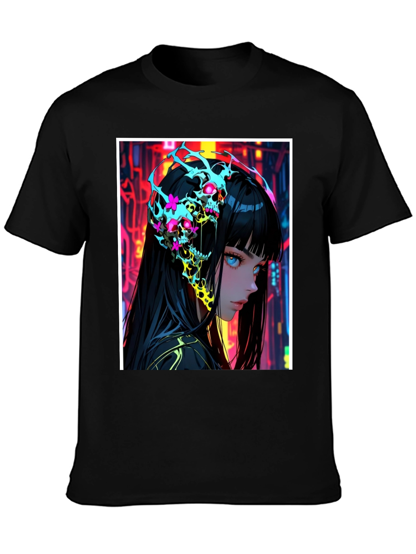 Anime Skull Graphic Black T-Shirt