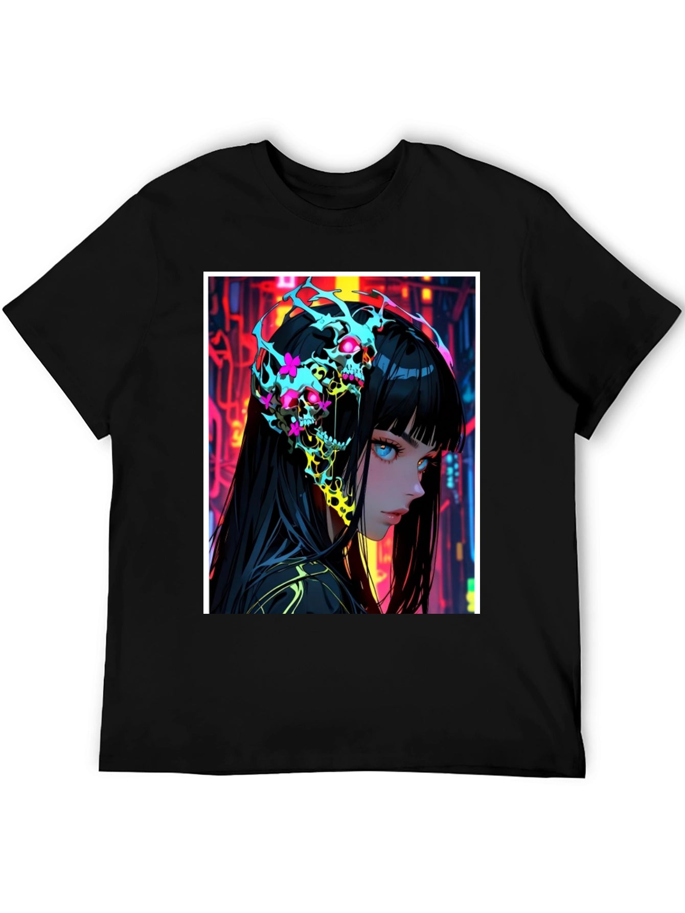 Anime Skull Graphic Black T-Shirt