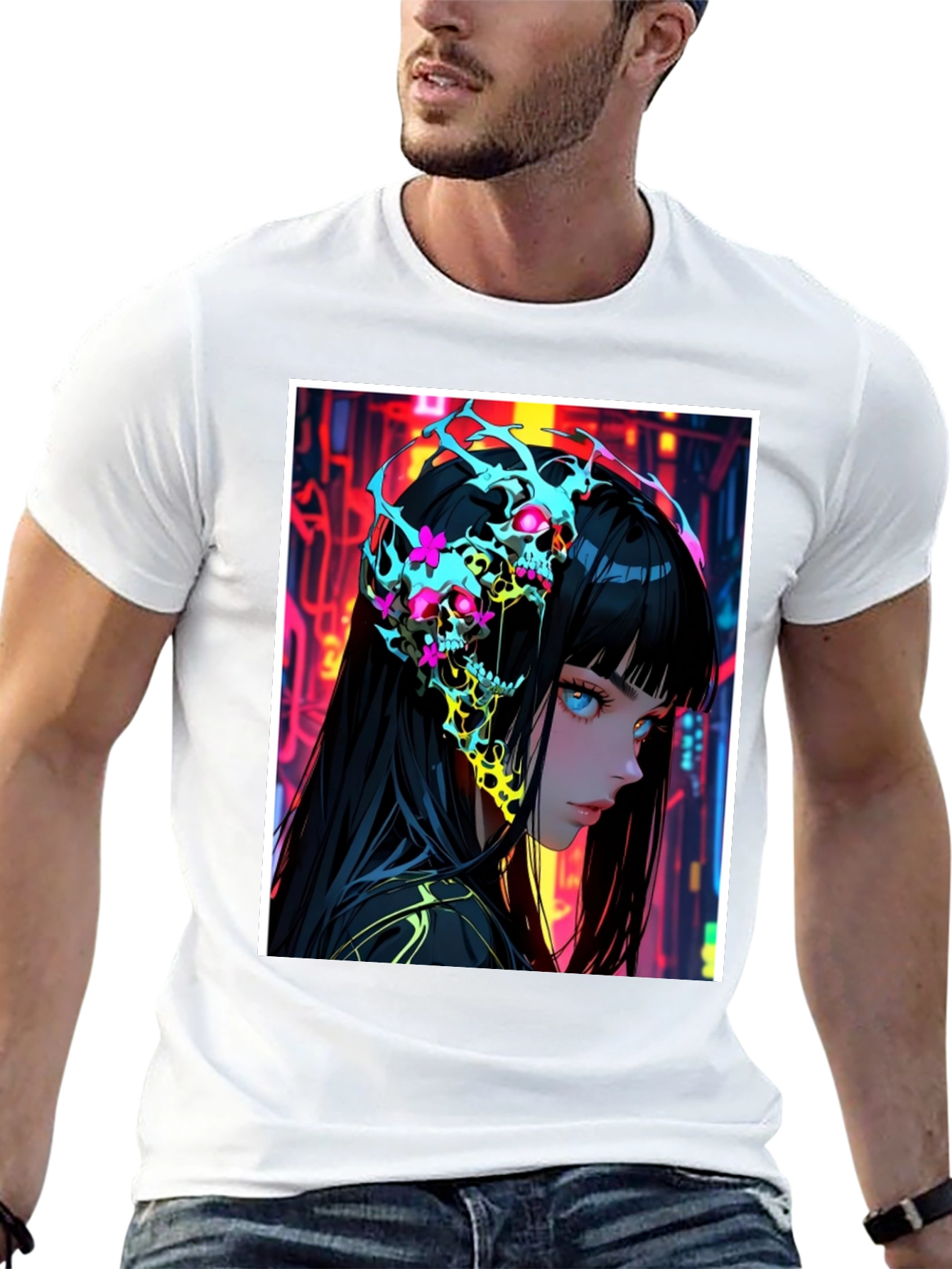 Anime Skull Graphic Black T-Shirt