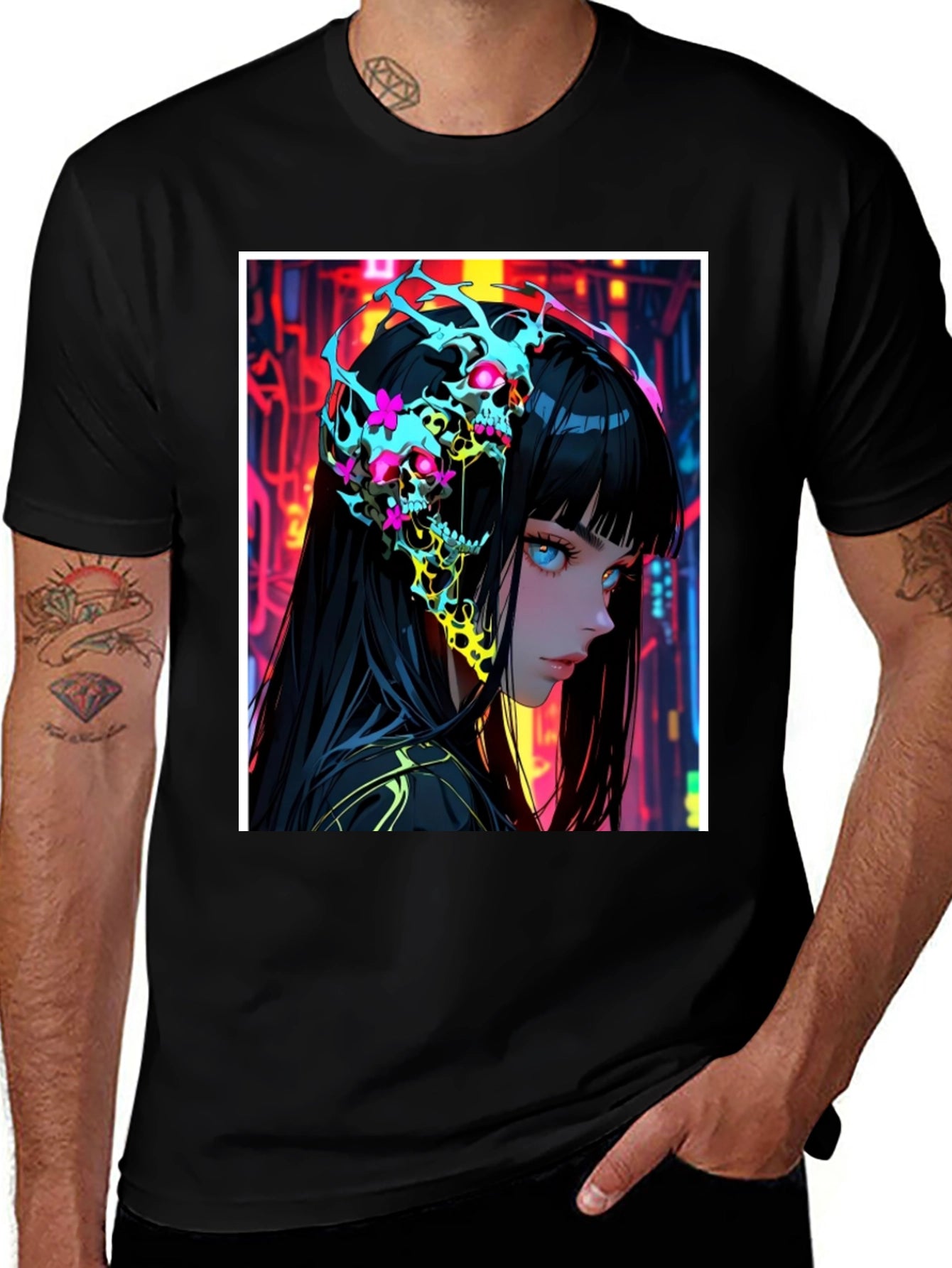 Anime Skull Graphic Black T-Shirt