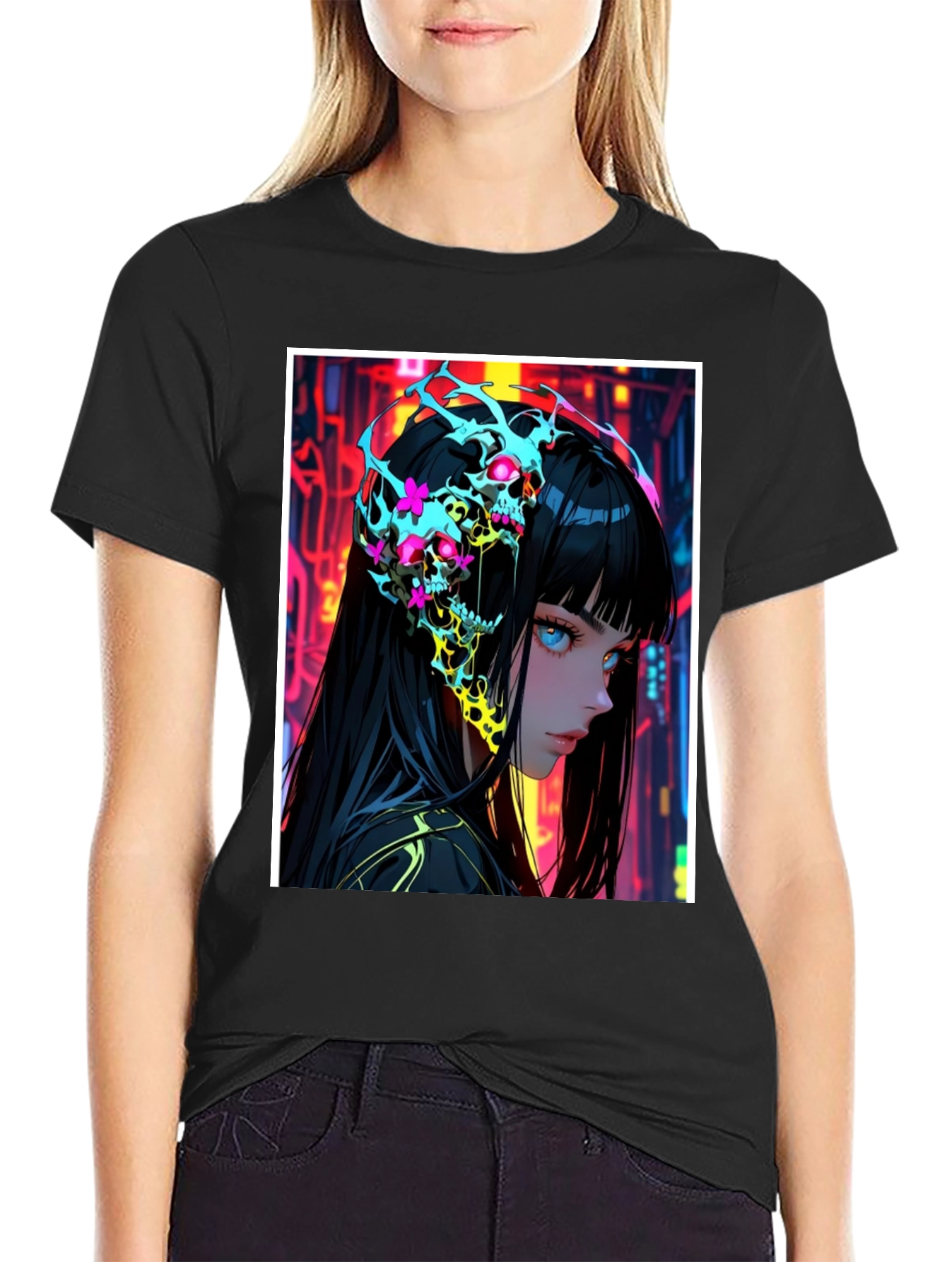 Anime Skull Graphic Black T-Shirt