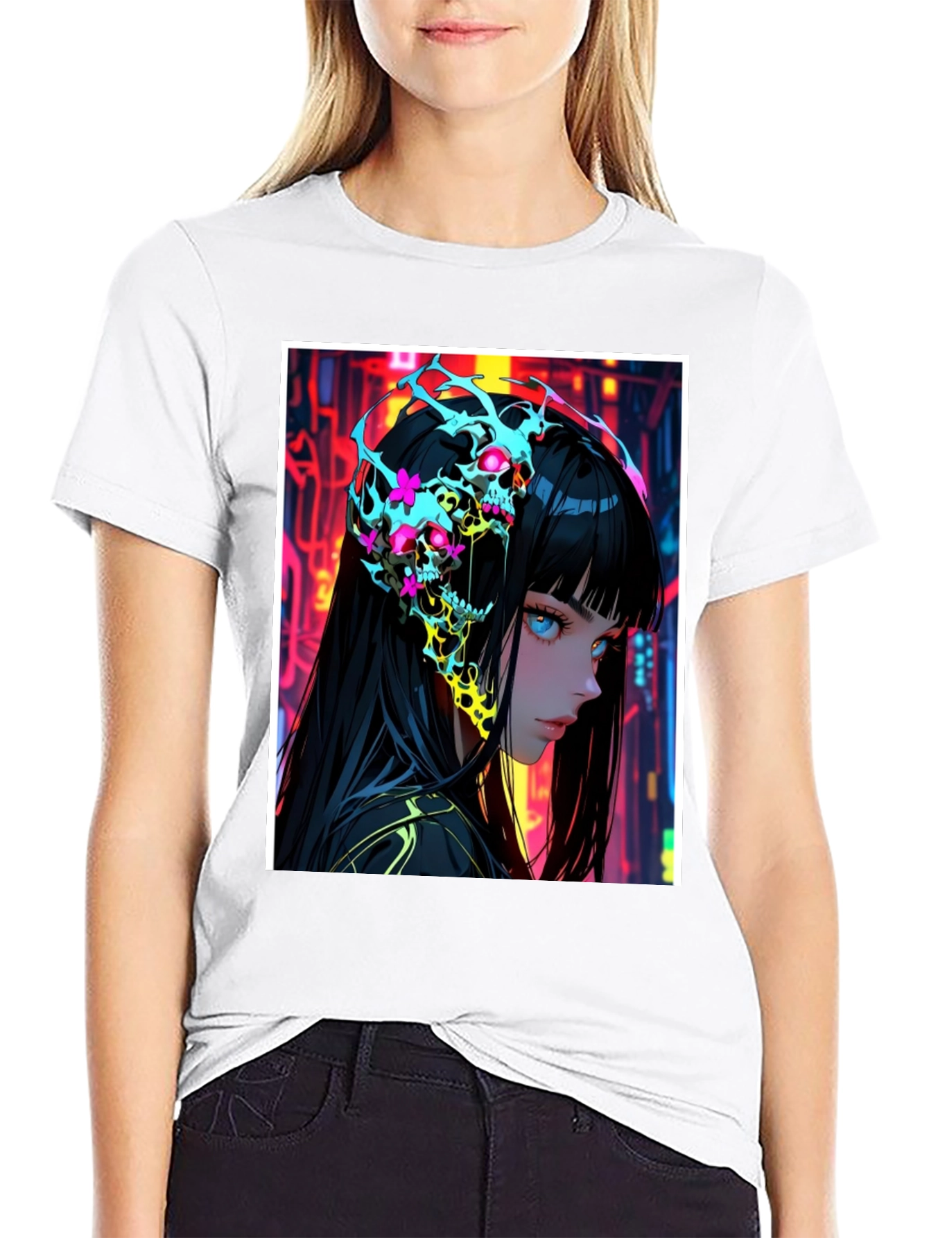 Anime Skull Graphic Black T-Shirt