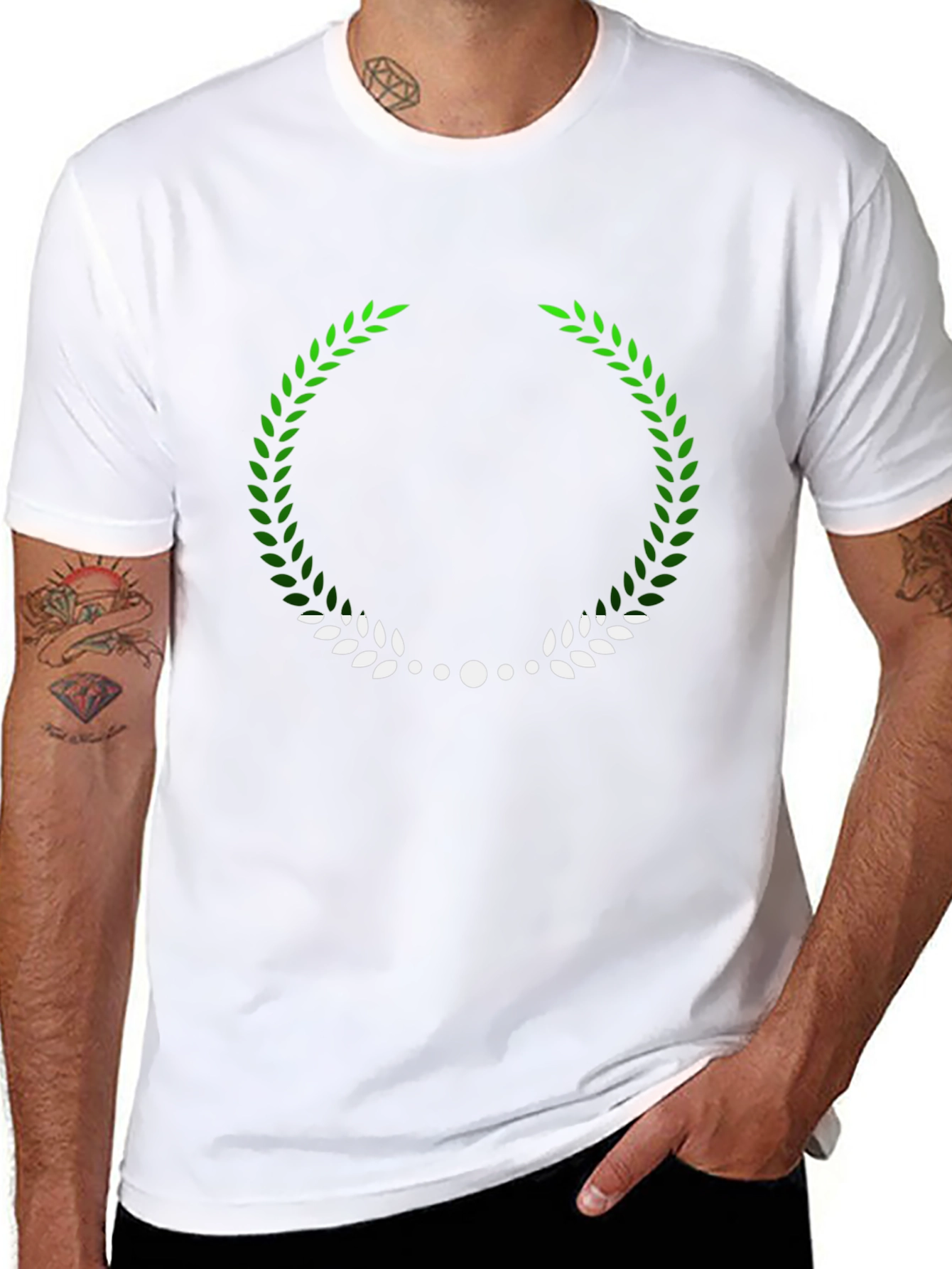 Green & White Laurel Wreath Graphic Tee