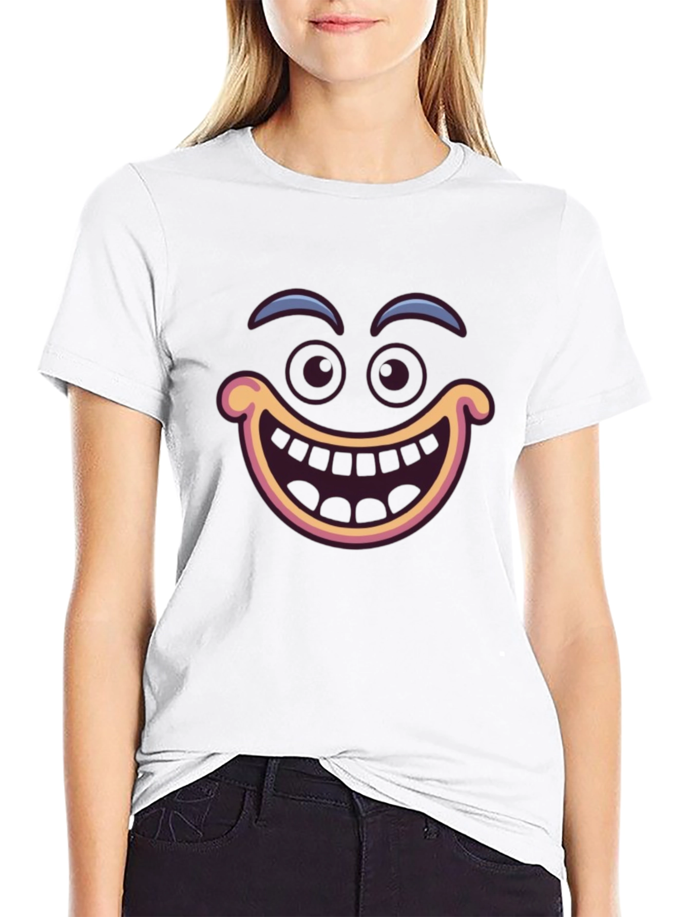 Funny Cartoon Face Black T-Shirt