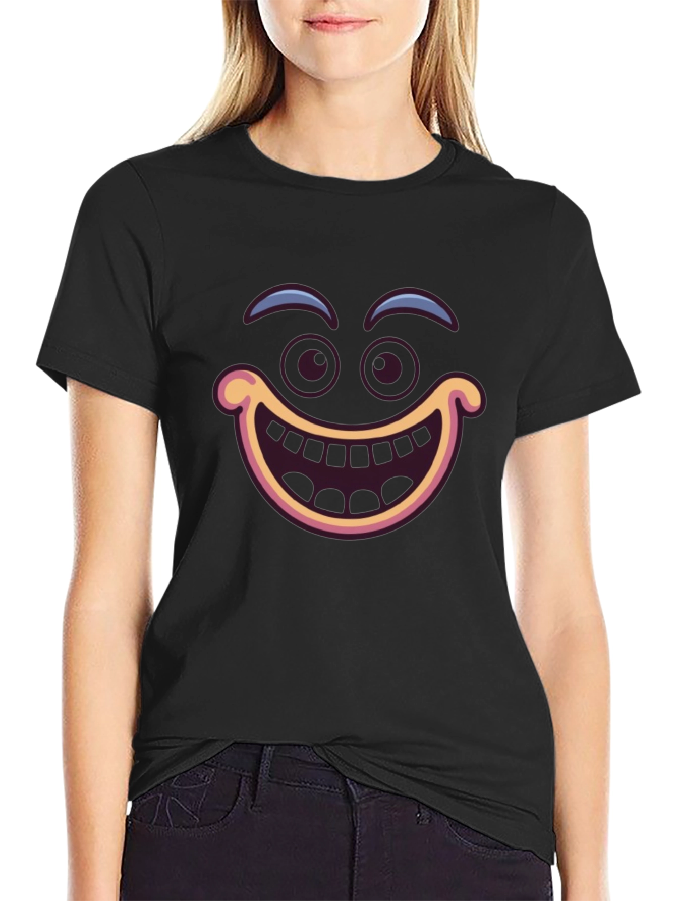 Funny Cartoon Face Black T-Shirt