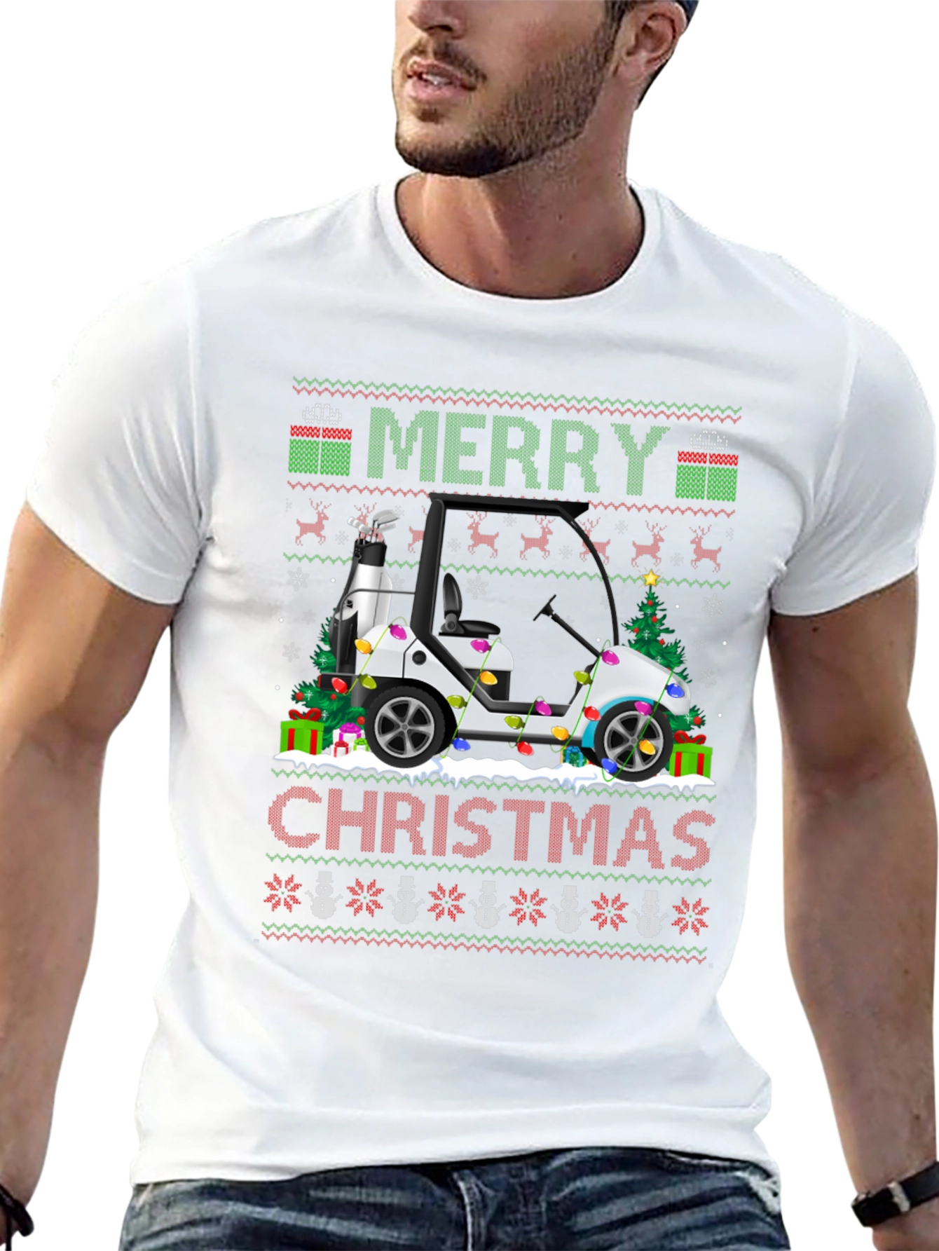 Merry Christmas Golf Cart Ugly Sweater T-Shirt