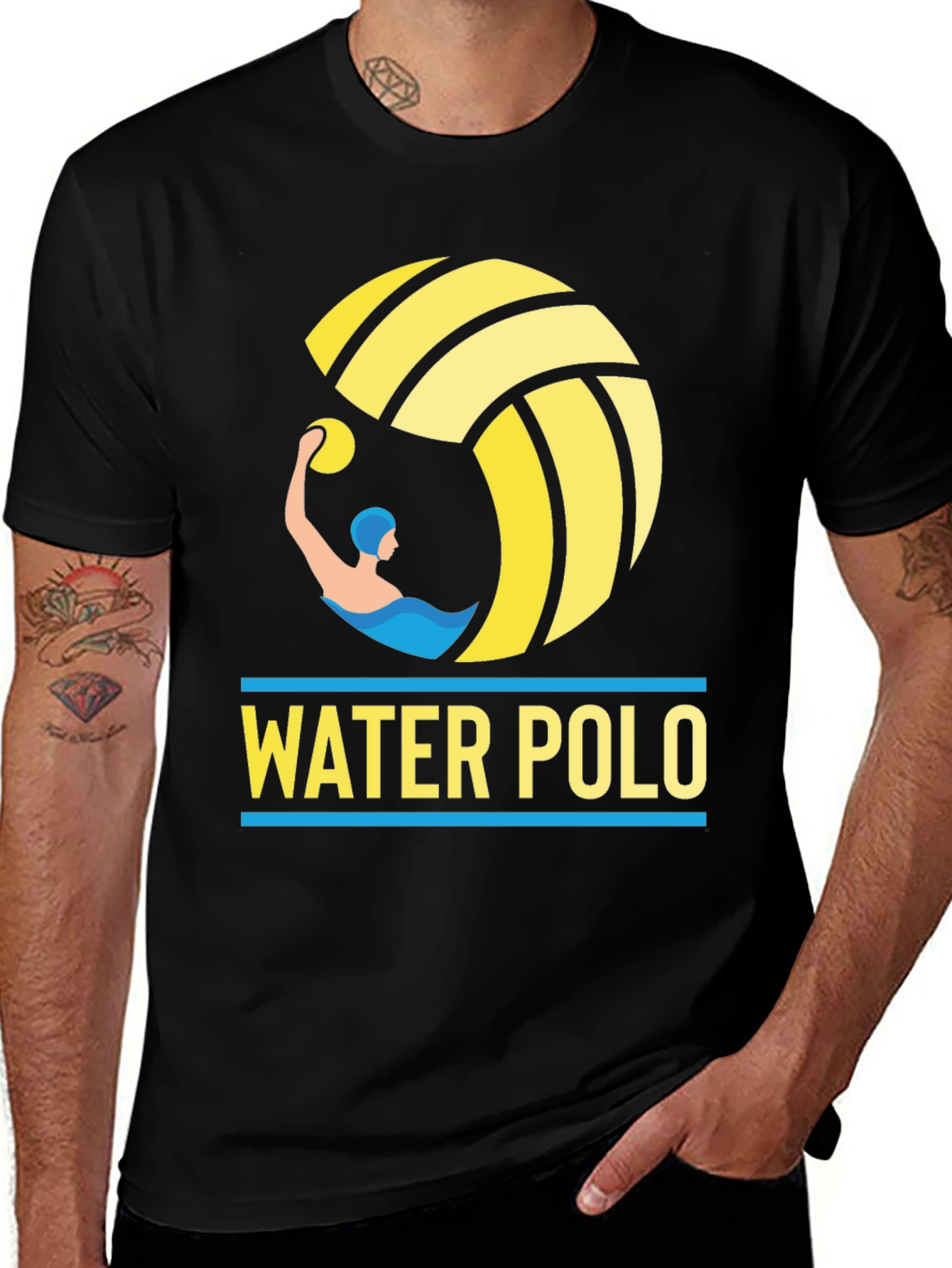 Water Polo Graphic Tee - Black Cotton T-Shirt